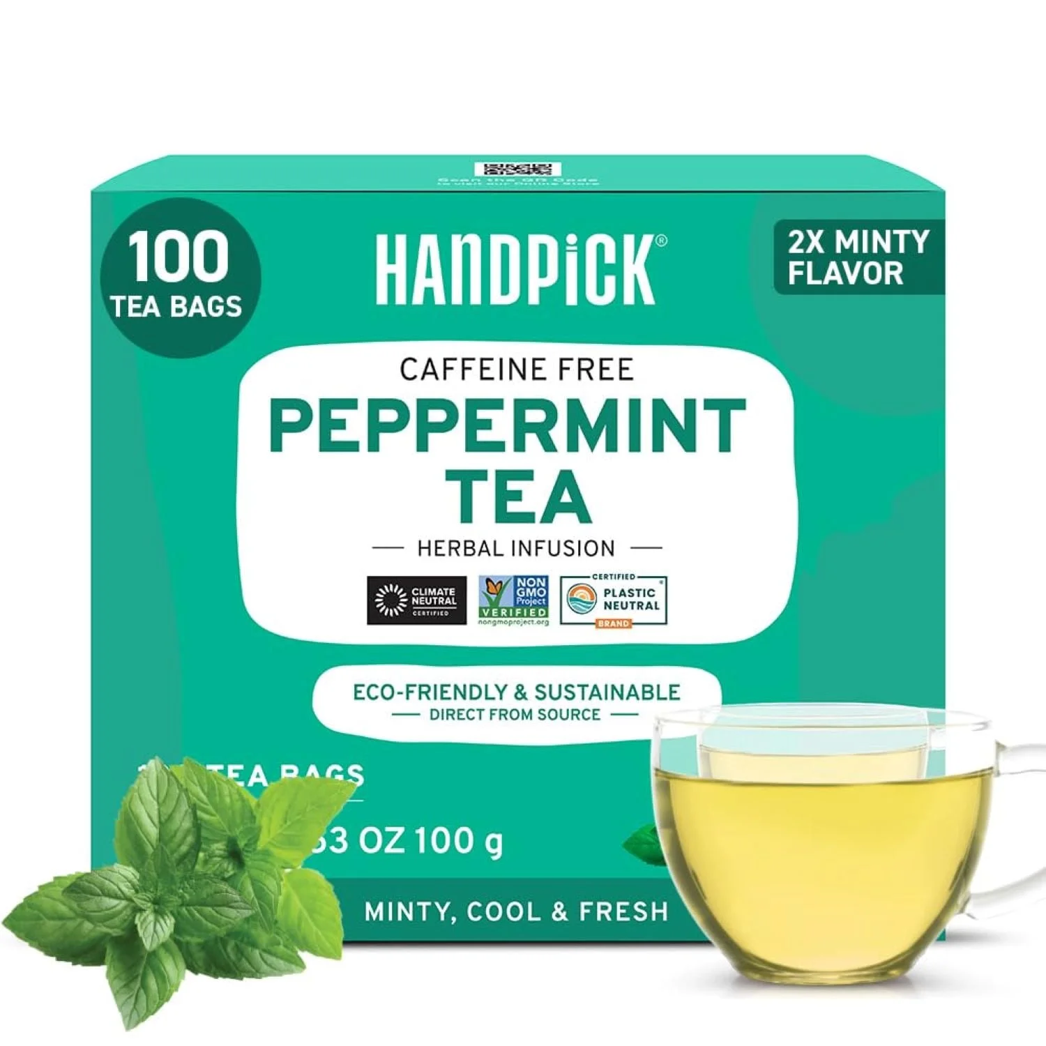 thumbnail video image 2 of HANDPICK, Peppermint Tea, Eco-Conscious Tea Bags - 100 Count | Caffeine Free, Non-GMO | Minty, Fresh & Cool flavor | Direct From Source, 2 of 11
