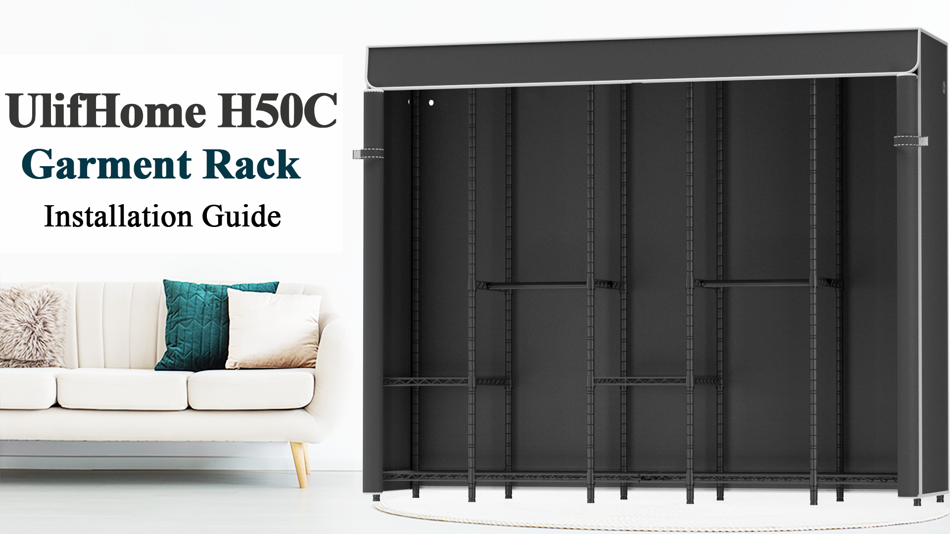 Transportable Clothes Rack ULIFHOME H50C Extra Large Clothes Rack with Cover, Freestanding ...