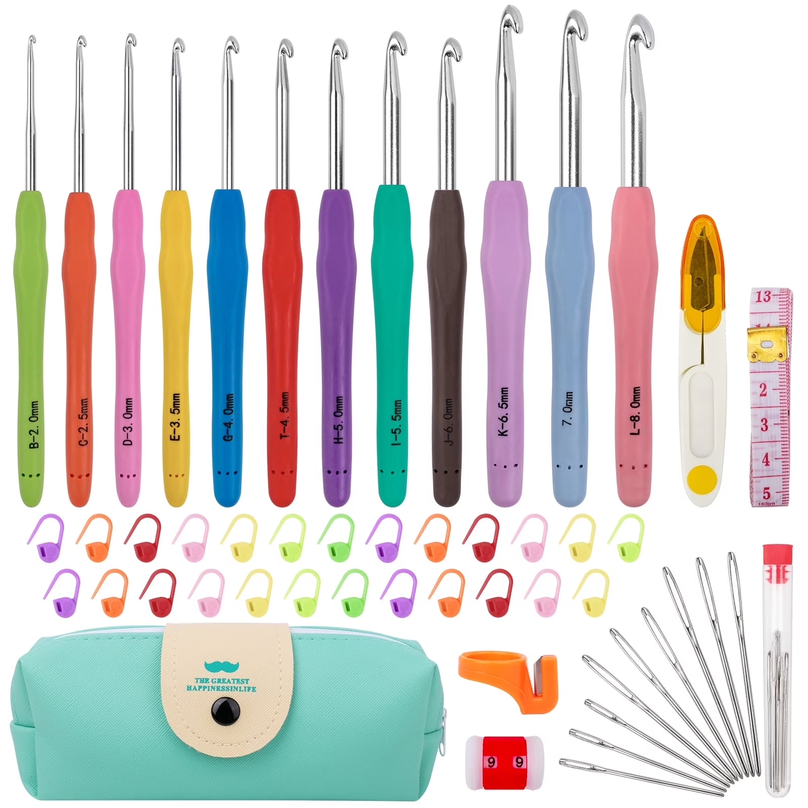 thumbnail video image 2 of 12 Sizes Crochet Hooks Set, 51 Pack Yarn Crochet Kit for Beginners, Knitting Needles with Soft Silicone Ergonomic Handles for Arthritic Hands, Crochet Needle Kit with Blue Case for Crocheters, 2 of 8