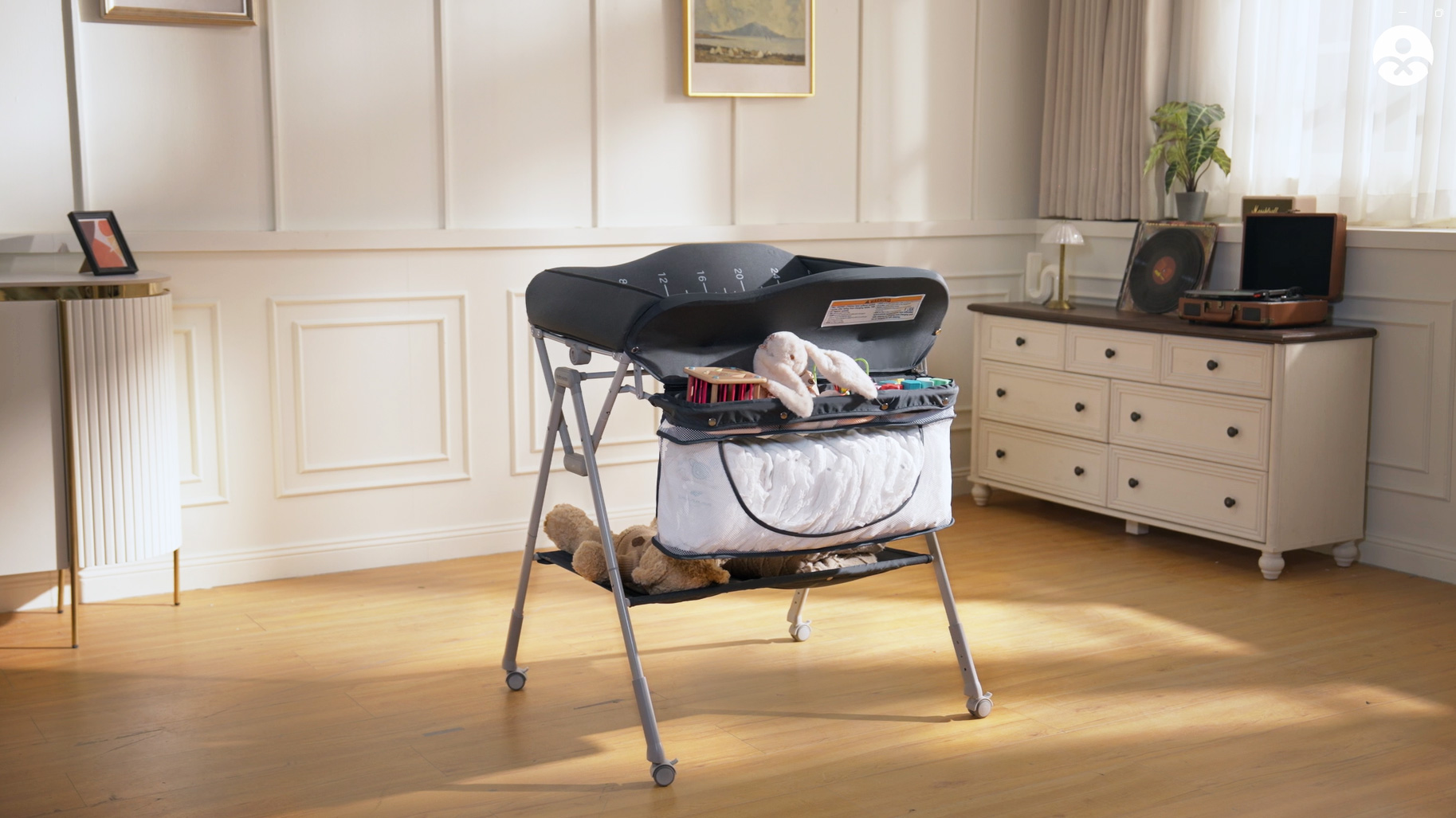 thumbnail video image 2 of Babyeap Baby Changing Table with Wheels, Portable Foldable Diaper Changing Station with Adjustable Height & Waterproof Pad, Nursery Organizer Storage for Newborn & Infant, 2 of 14
