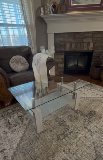thumbnail video image 2 of SEGMART Glass Coffee Table, Rectangle Coffee Table, Tea Table, Modern Side Coffee Table with Iron Leg, Glass Tabletop with Lower Shelf, Modern Dining Center Table for Home Living Room Office, 2 of 9