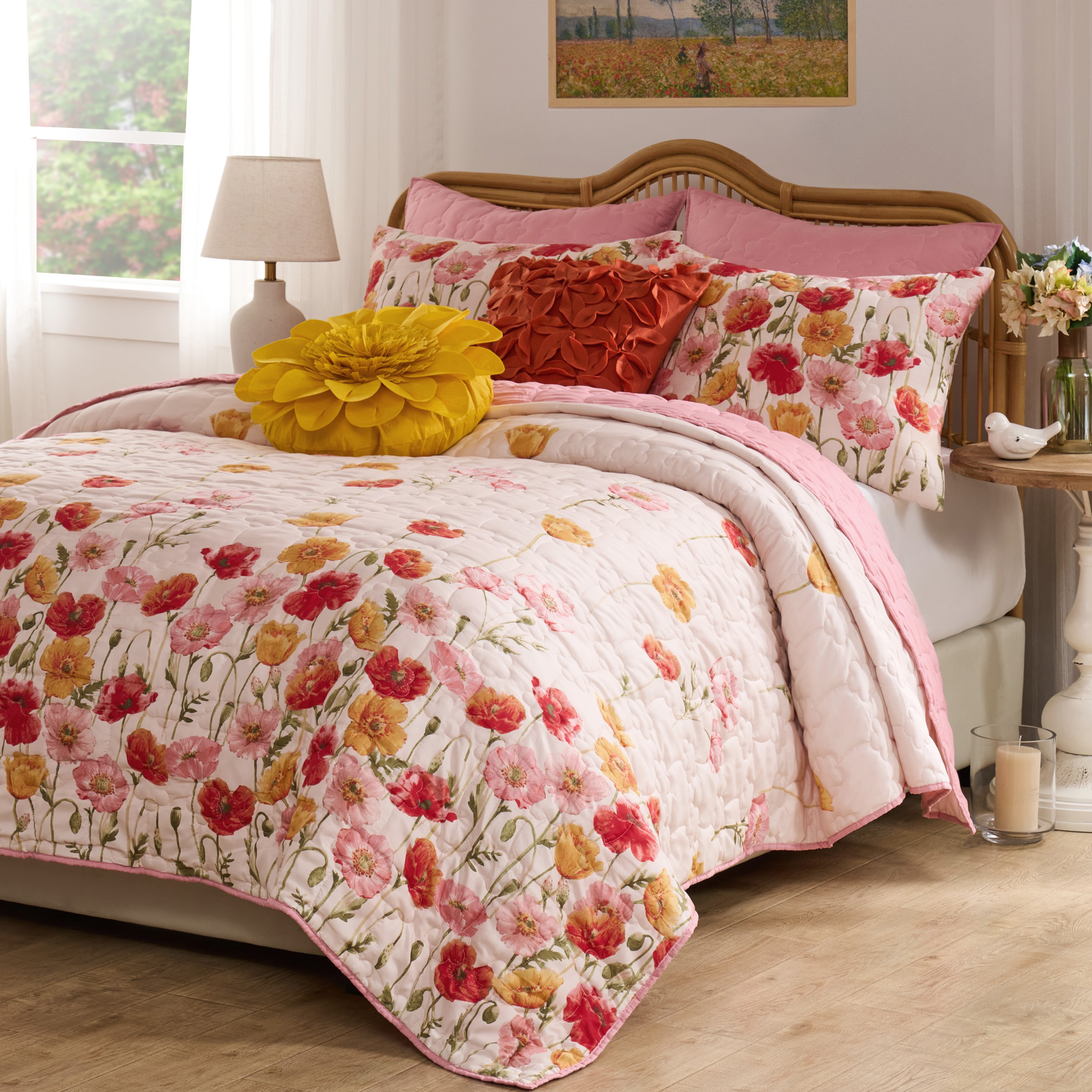 thumbnail video image 2 of Greenland Home Fashions Spring Breeze Poppy Print Quilt Set, 3-Piece Full/Queen, for Adults and Teens, 2 of 9