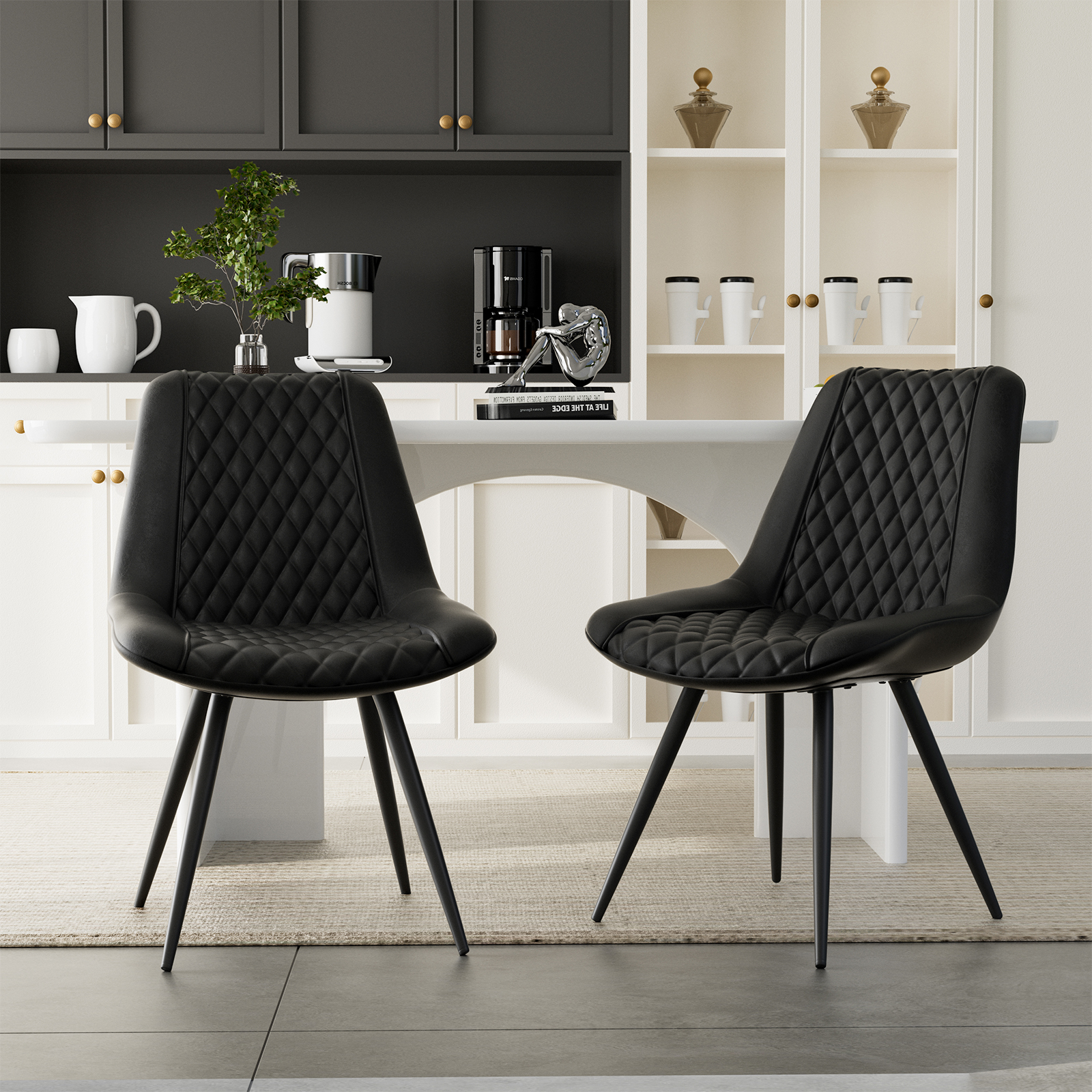 thumbnail video image 2 of Hawsaiy Modern Dining Chairs Set of 2, Top PU Leather Upholstered Dining Room Chairs with Metal Legs, Ergonomic Kitchen Chairs for Kitchen Dinning Room,Gray, 2 of 9