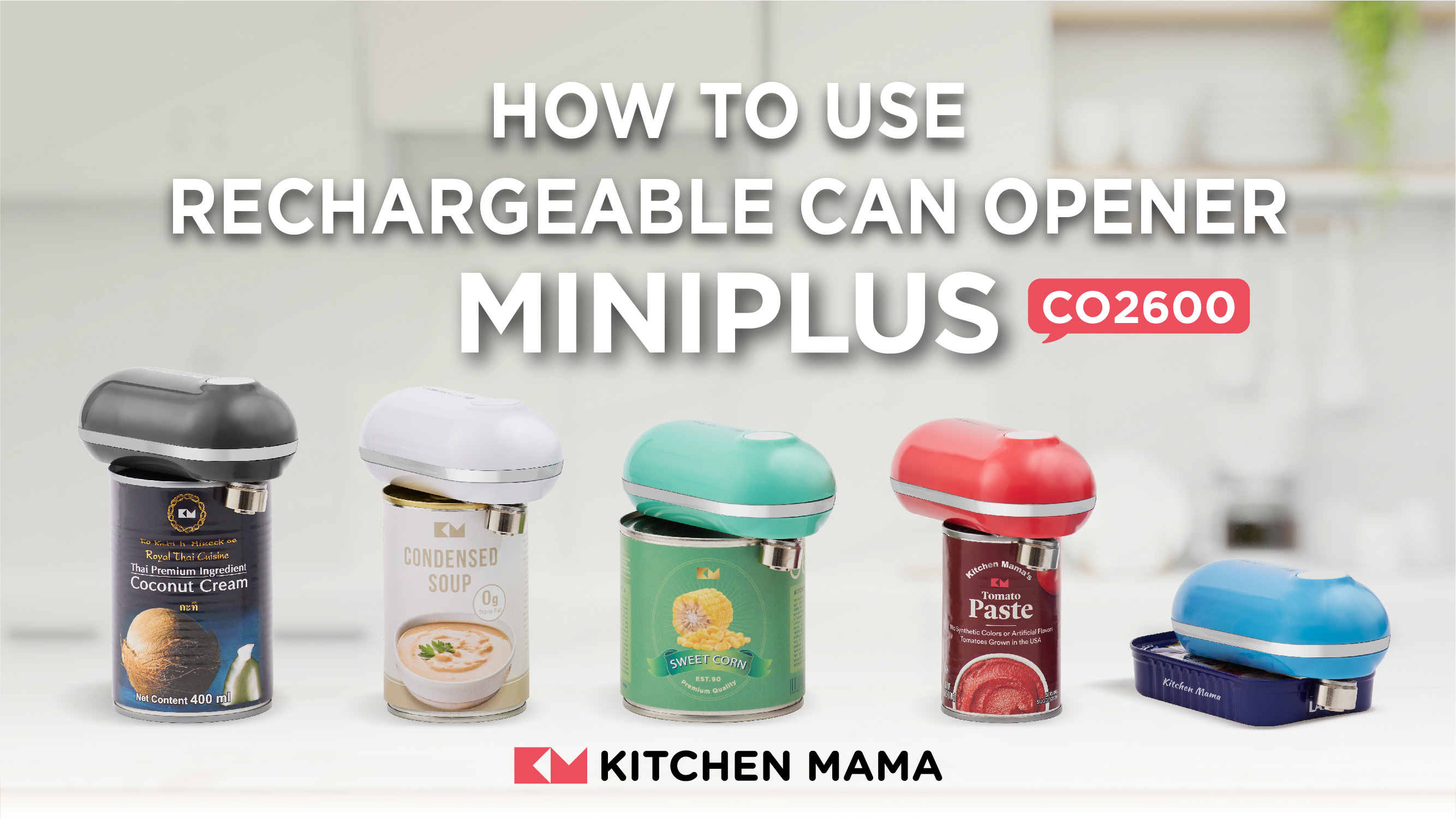 thumbnail video image 2 of Kitchen Mama Mini Plus Rechargeable Electric Can Opener, USB-C Charging, Hands-Free, Auto Stop (Red), 2 of 7