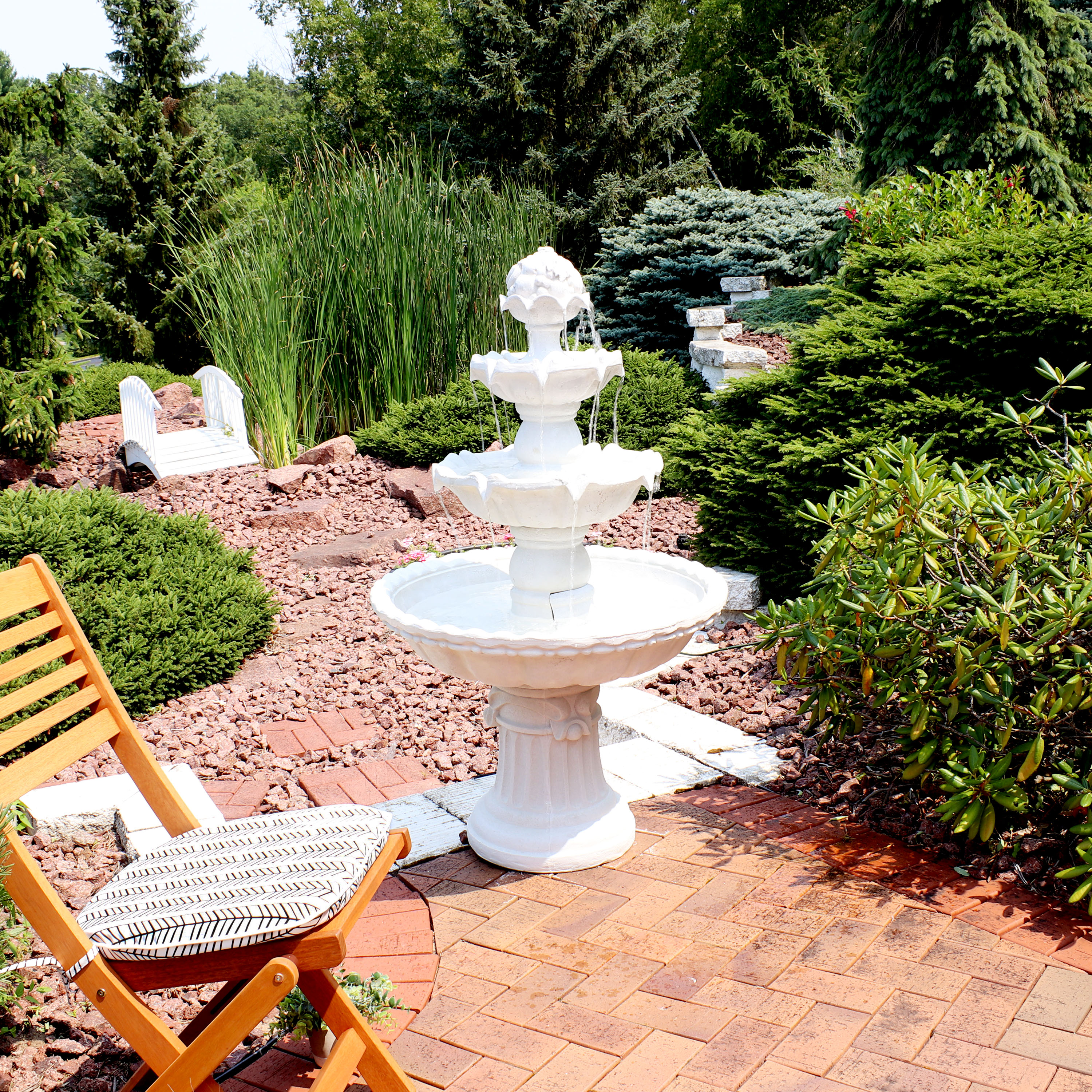 thumbnail video image 2 of Sunnydaze Fruit Top White Traditional Fiberglass 3-Tier Outdoor Water Fountain, 2 of 13