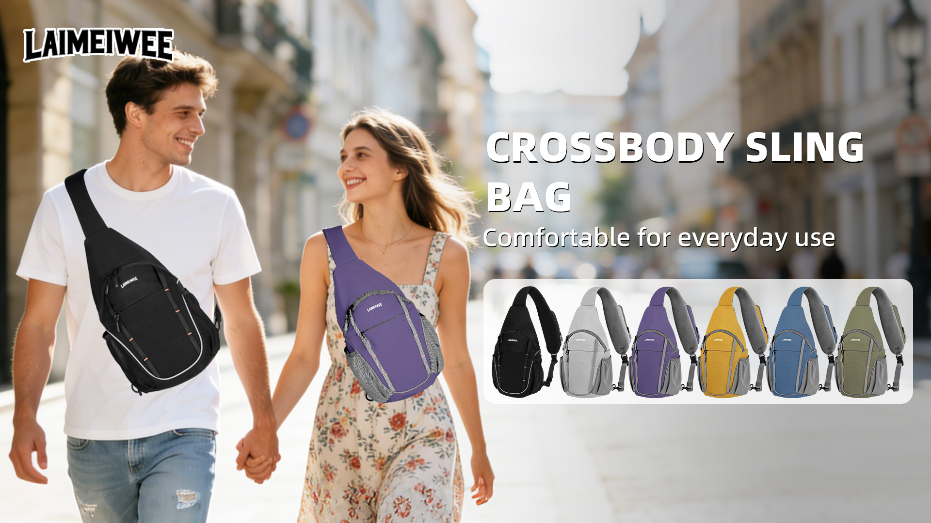 thumbnail video image 2 of LAIMEIWEE Small Crossbody Sling Bag, Water-Resistant Chest Pack with RFID Blocking, Lightweight Travel Backpack, Ideal for Hiking, Commuting, Outdoor Activities, 2 of 9