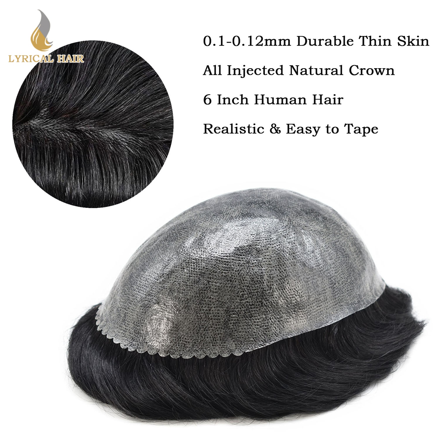 thumbnail video image 2 of Lyrical Hair Toupee for Men Durable Full PU Mens Toupee Human Hair Replacement System Thin Skin Injected Hair System for Man, 2 of 6