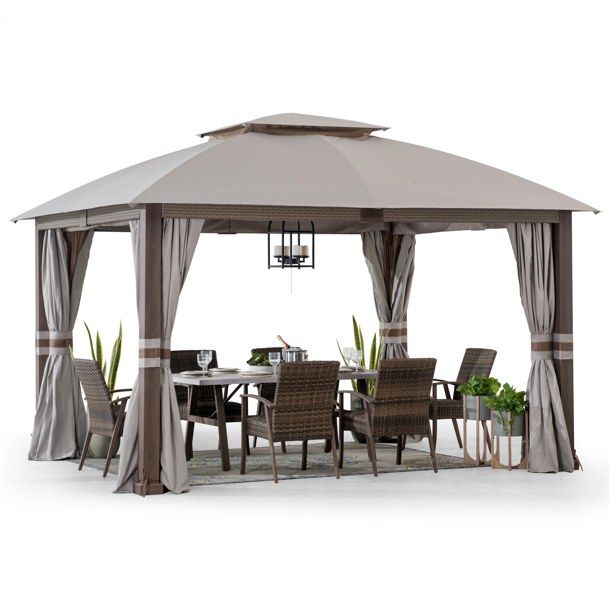 thumbnail video image 2 of SummerCove Fiona 11 ft. x 13 ft. 2-tier Gazebo with Light Gray Canopy, 2 of 20
