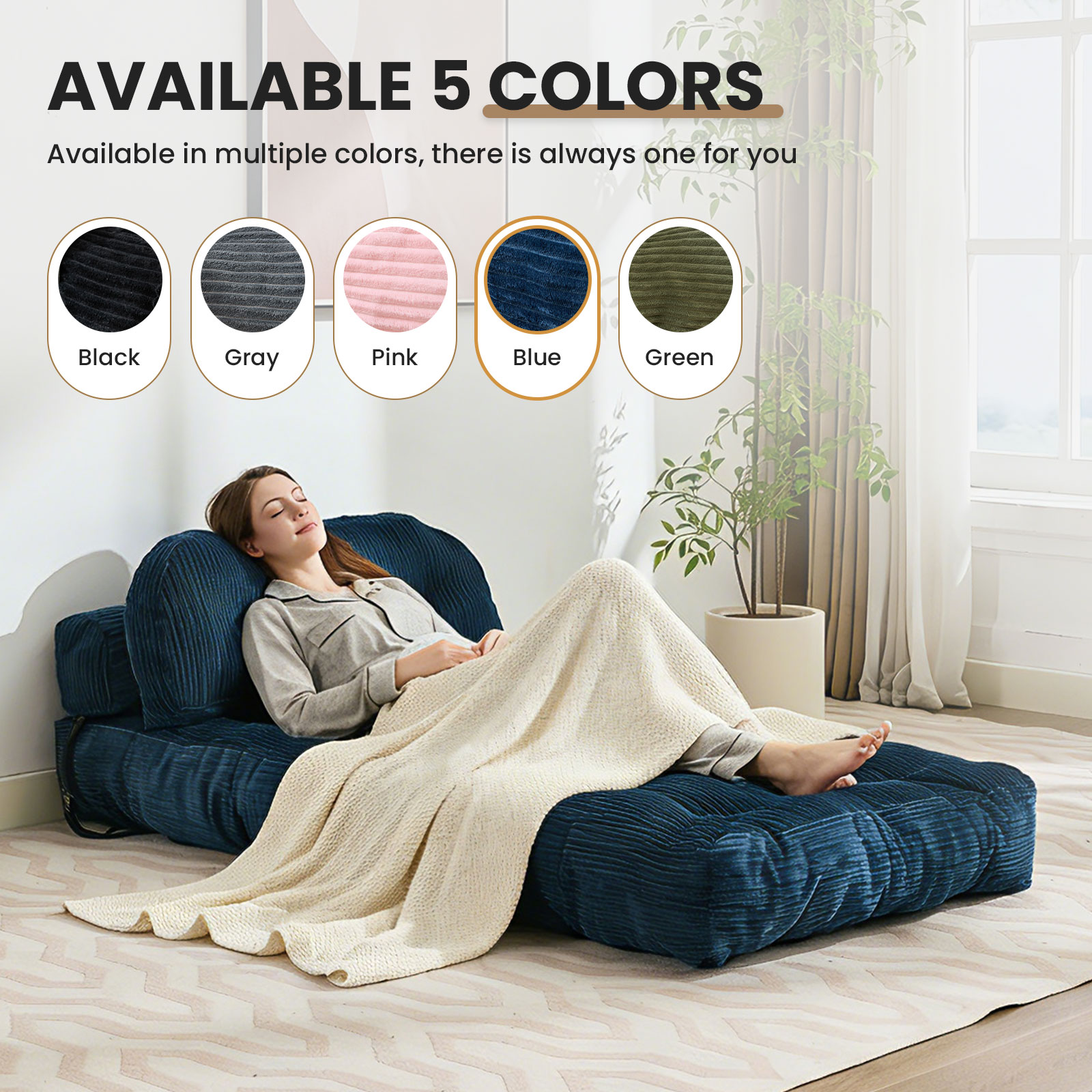 thumbnail video image 2 of JONPONY Folding Sofa Bed, Convertible Sleeper Chair Couch with Pillow, Foldable Mattress Futon with Back Support, Portable Sleeper Chair Bed Comfort Floor Sofa for Living Room Bedroom, DarkBlue, 2 of 10