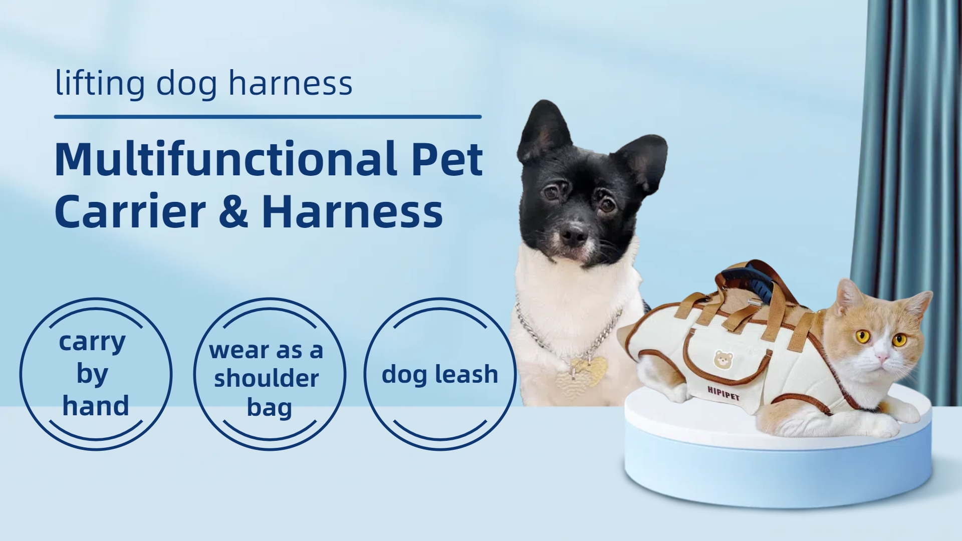 thumbnail video image 2 of Dog Lift Harness Dog Carrier VES Harness Adjustable Leash with Small Puppy Treat Bag,Fits Most Cats, 2 of 11