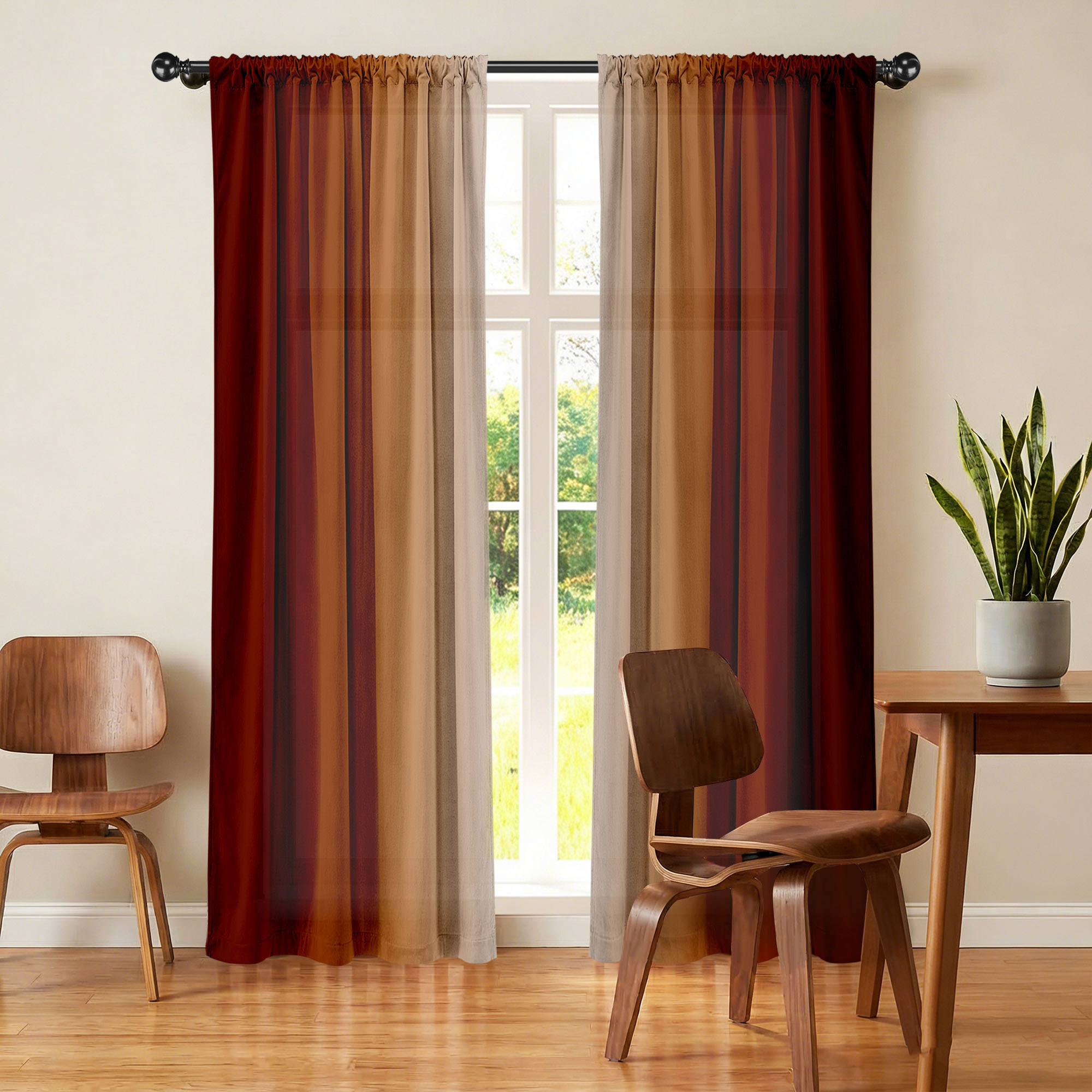 thumbnail video image 2 of Burnt Orange Curtains 84 Inch Length for Living Room 2 Panel Set Burnt Orange and Terracotta Window Curtain Rust Orange Ombre Gradient Light Filtering Curtains Modern Abstract Drapes, 2 of 8