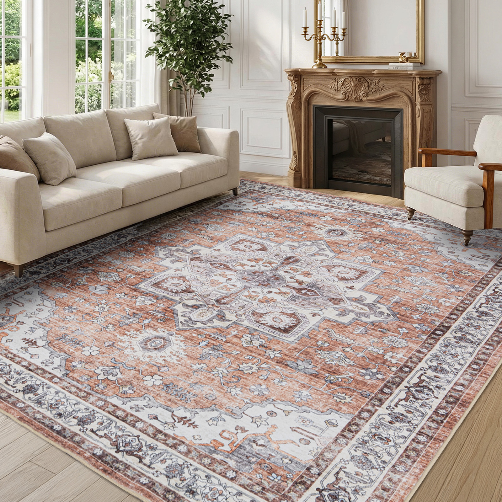 thumbnail video image 2 of Wondiair 2x7 Vintage Persian Area Rug, Machine Washable Non-Slip Low Pile Carpet in Terracotta Brown, Soft Indoor Rug for Living Room, Dining Room, Bedroom and Kids Room, 2 of 6