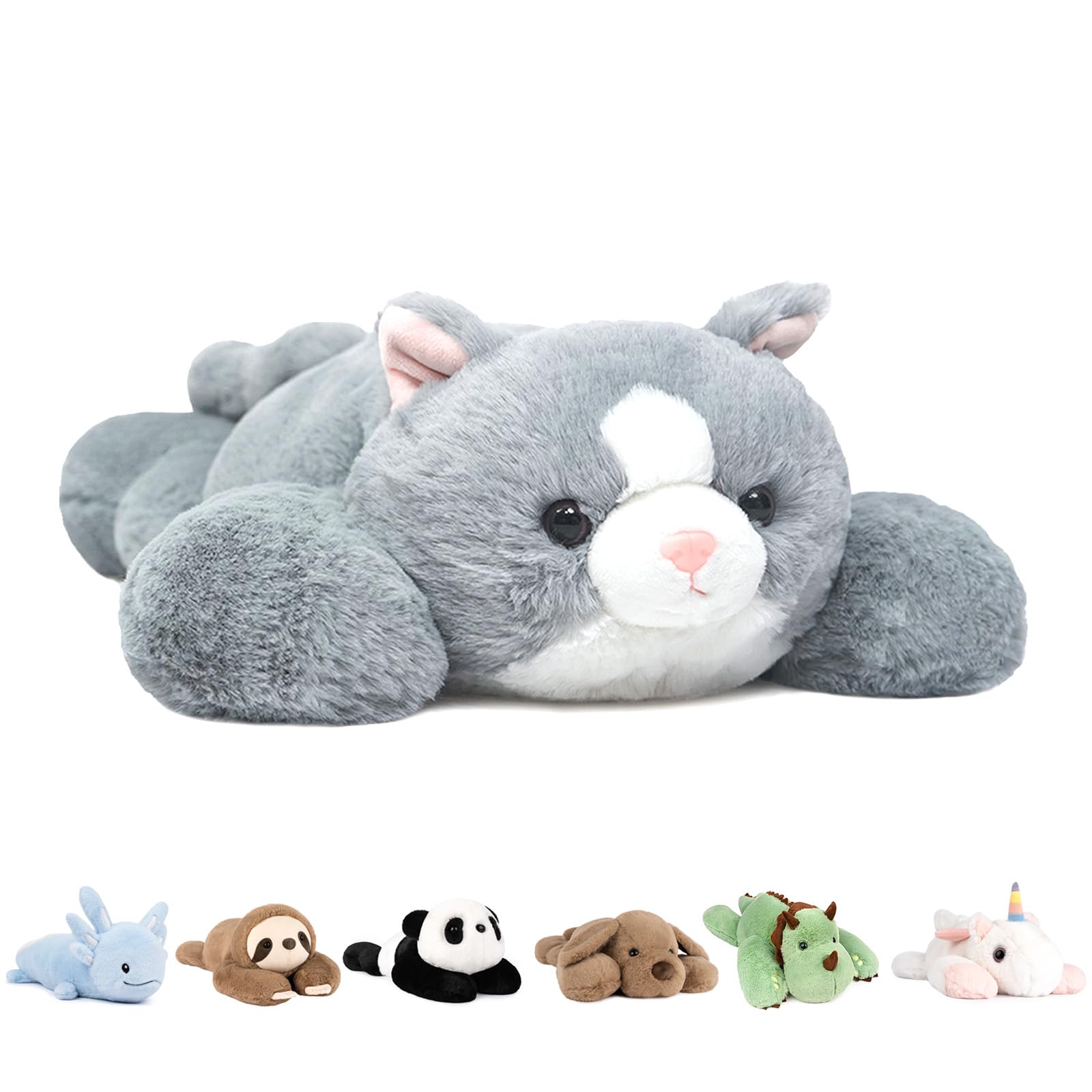 thumbnail video image 2 of Niuniu Daddy 20"Grey Cat Weighted Stuffed Animal 3.3lb Giant Sensory Plushie Toy for Anxiety Relief with Soft Faux Fur for Girls & Adults, Christmas Gift, 2 of 11