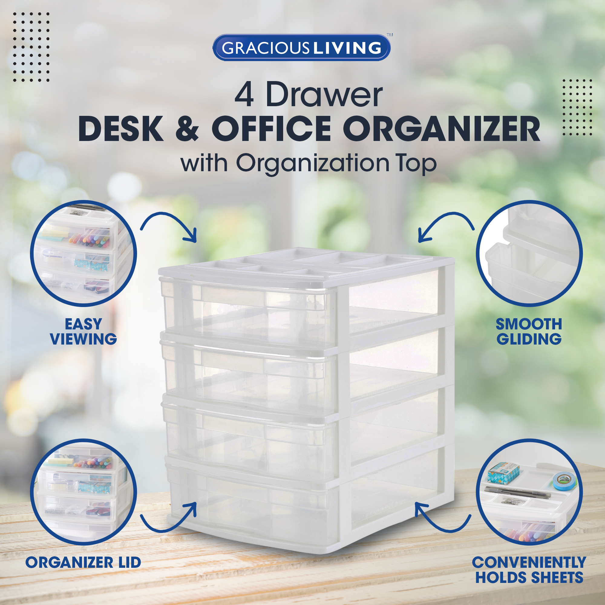 thumbnail video image 2 of Gracious Living 4 Drawer Desktop Storage w/ Organizer Lid, White (3 Pack), 2 of 12