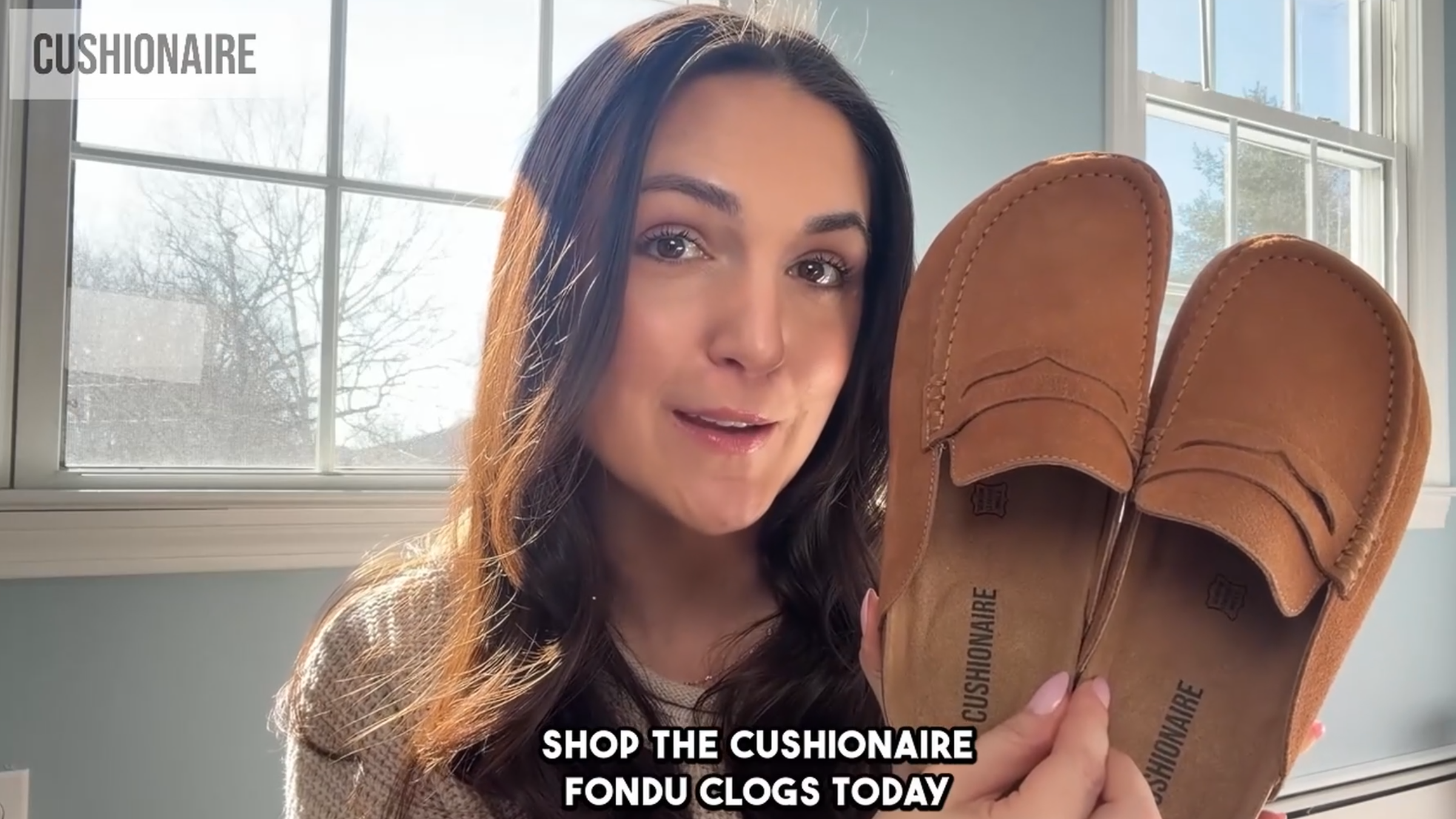 thumbnail video image 2 of Cushionaire Fondu Genuine Leather Clogs for Women, Comfortable Slip On Womens Mules with Penny Strap Accent and Memory Foam Footbed, 2 of 23