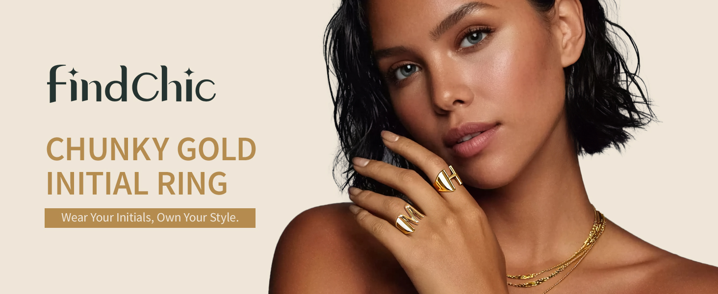 thumbnail video image 2 of FindChic Initial Rings for Women 14K Gold Plated Alphabet W Cuff Rings Resizable Statement Ring Personalized Birthday Christmas Jewery Gifts, 2 of 8