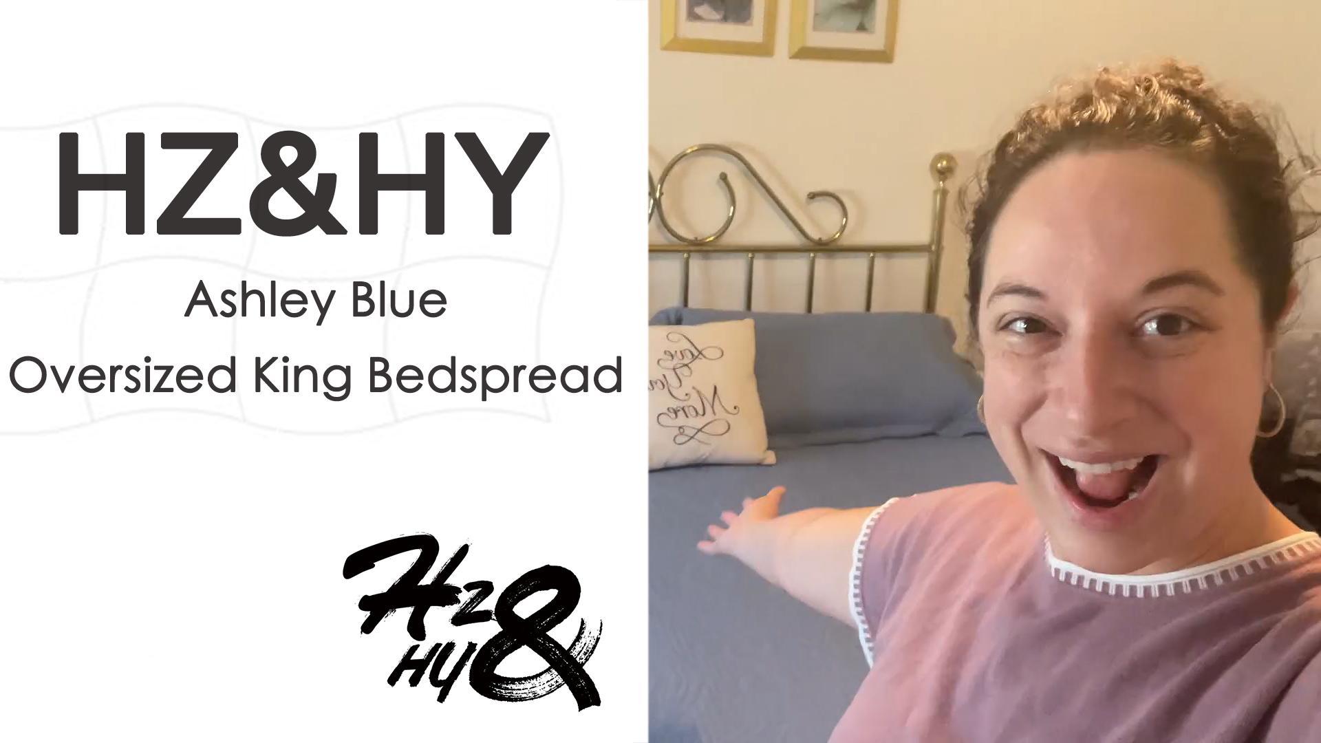 thumbnail video image 2 of HZ & HY Oversized King Bedspread 128x120 Extra Wide, Ultrasonic Coverlet Bedding Set, Lightweight Thin Comforter, Reversible, 5 Piece, 100% Microfiber, Ashley Blue, 2 of 8