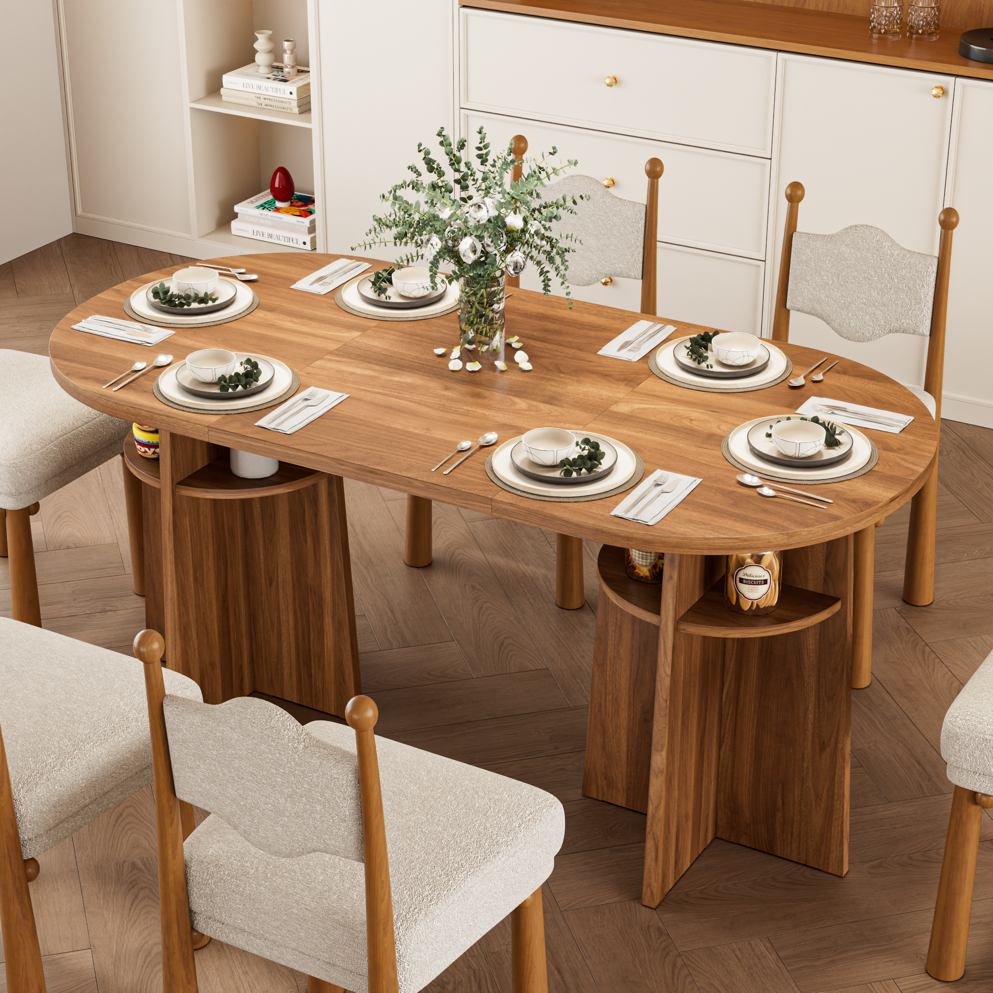 thumbnail video image 2 of Oubayajia 63” Dining Table for 4-6 People, Oval Kitchen Table, Modern Farmhouse Dinner Tables with Heavy Duty Legs, for Dining Room Kitchen Living Room, 2 of 7