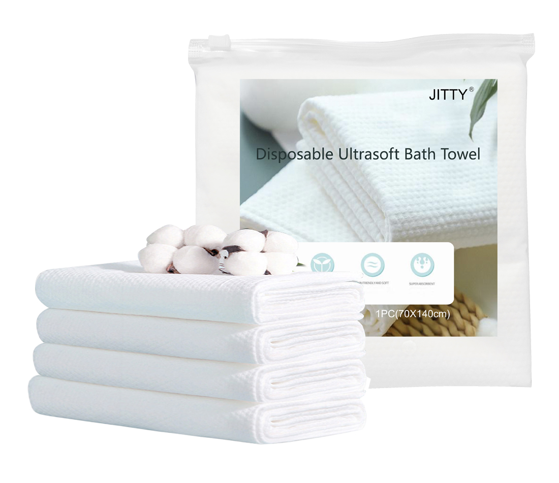 thumbnail video image 2 of Jitty 4 Pack Disposable Bath Towels Soft Cotton Towel Set for Home Hotel Bathroom Spa Travel Highly Absorbent 27x55 inch, 2 of 10