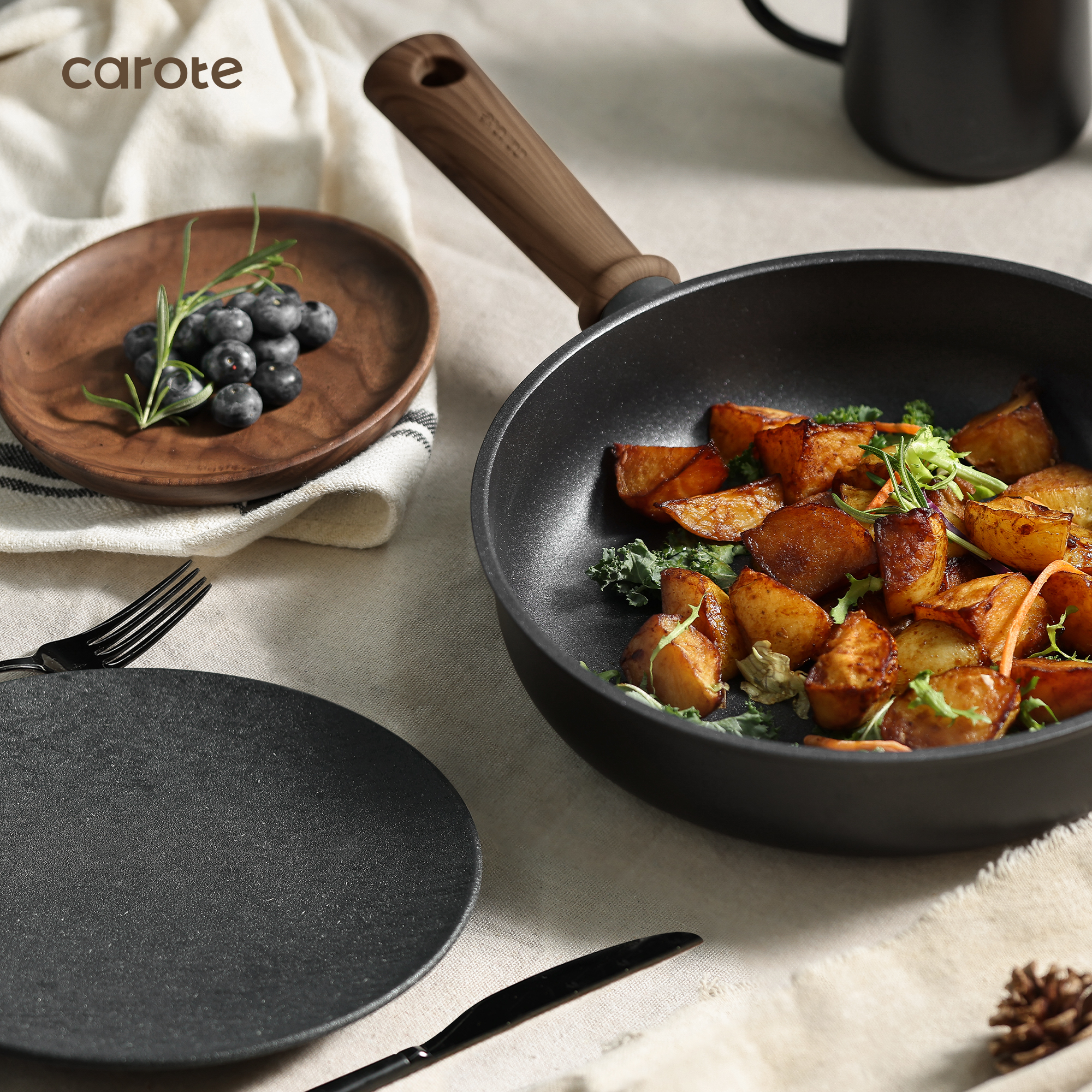 thumbnail video image 2 of Carote 25Pcs Nonstick Cookware Sets, Titanium Pots and Pans Non Stick with Knife Set, Black, 2 of 12