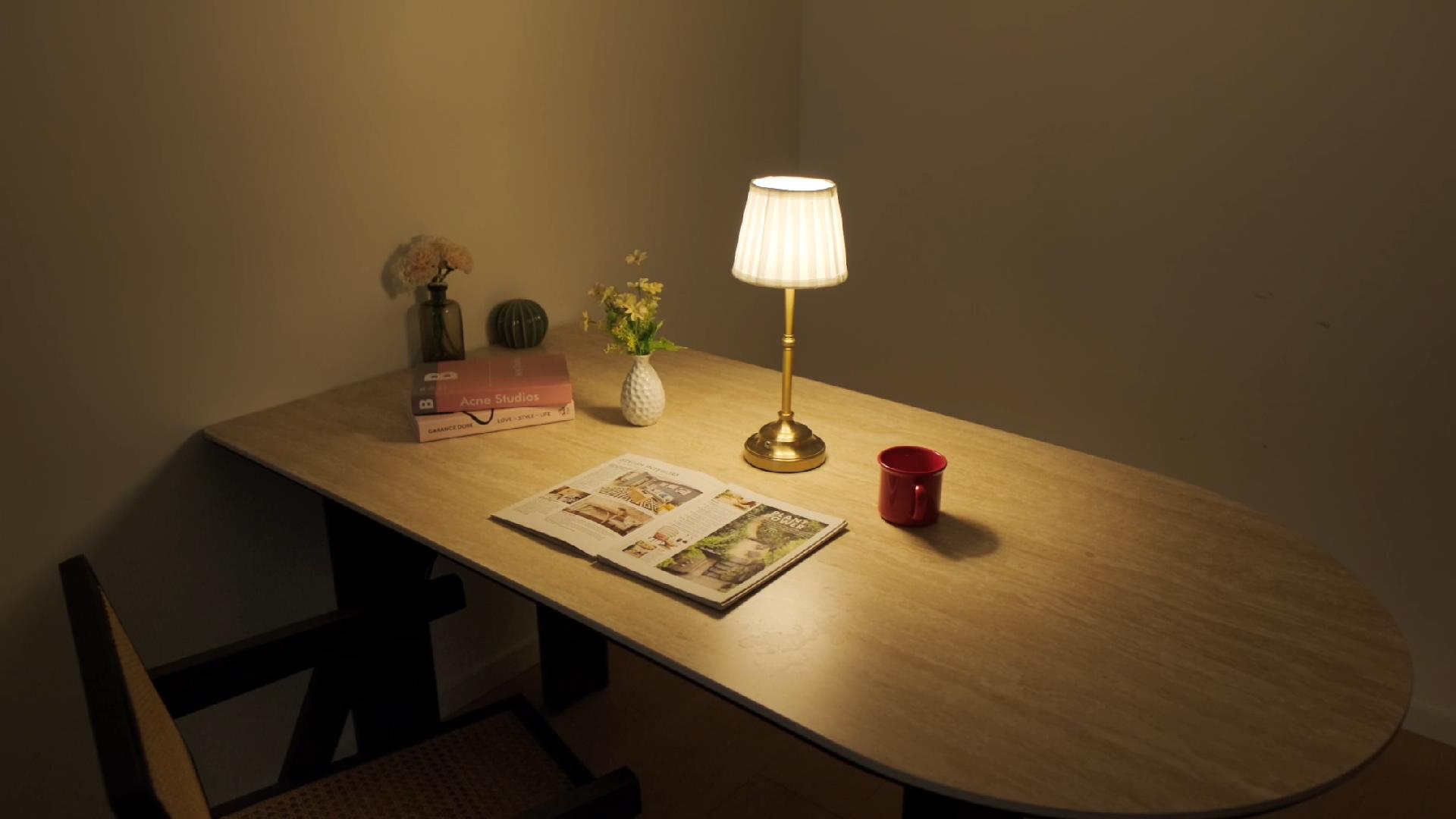 thumbnail video image 2 of KDG Cordless LED Table Lamp Set of 2, Portables Fabric Shade Desk Lamps, 5000mAh Rechargeable Battery Powered Lighting, Dimmable Light for Dining Room, Bedroom, Bedside, Night Light, Balcony (Beige), 2 of 7