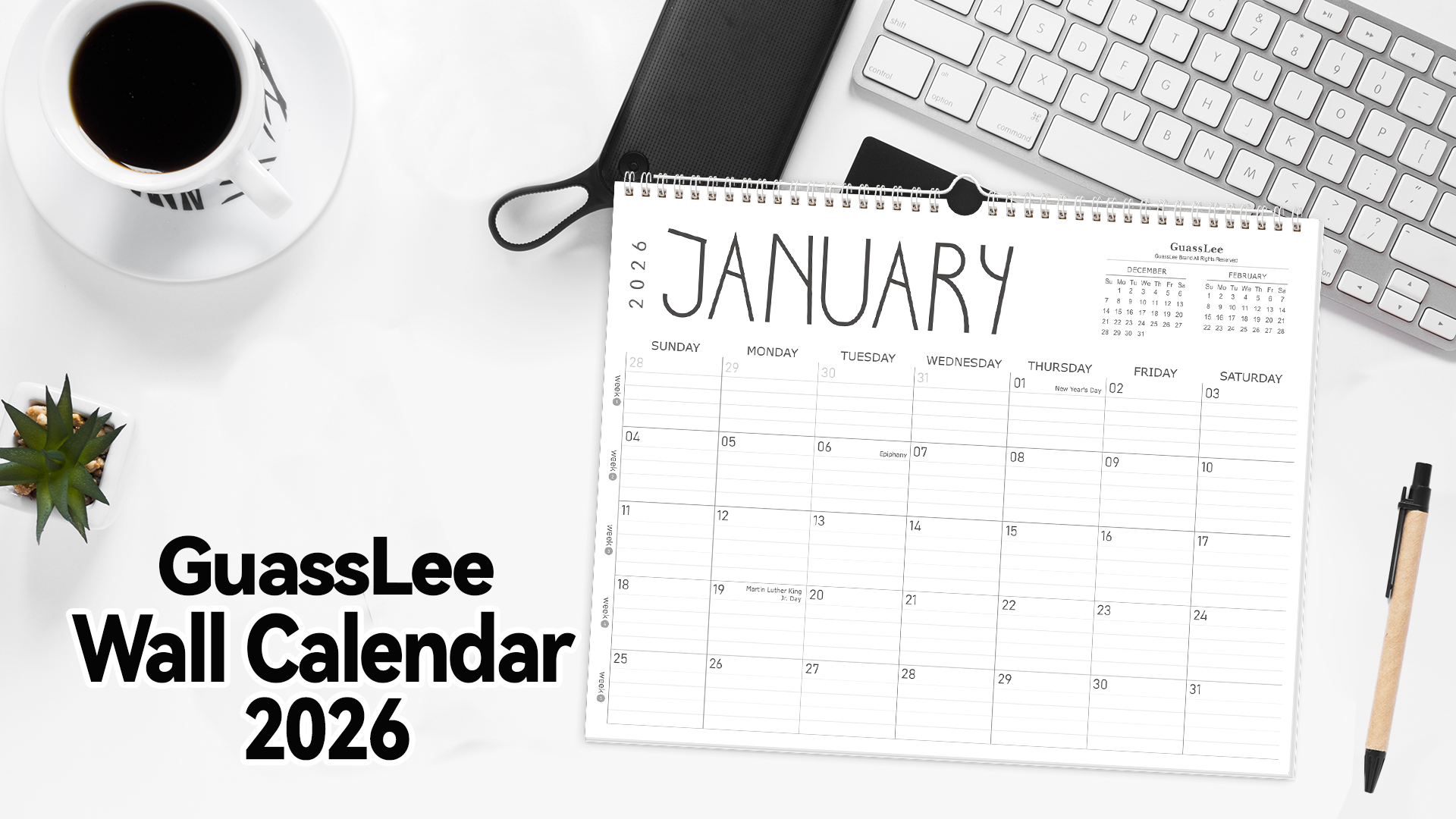 thumbnail video image 2 of GuassLee Wall Calendar 2026 Calendar  from January to December, 14" X 11" Paper Monthly Planner Wall Hanging Calendar with Thick Paper for Office Home Planning & Organizing, 2 of 8