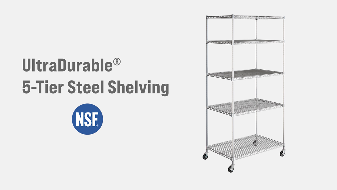 thumbnail video image 2 of Seville Classics UltraDurable® 5-Tier NSF Steel Wire Shelving, 36" W x 24" D, Plated Steel, 2 of 12