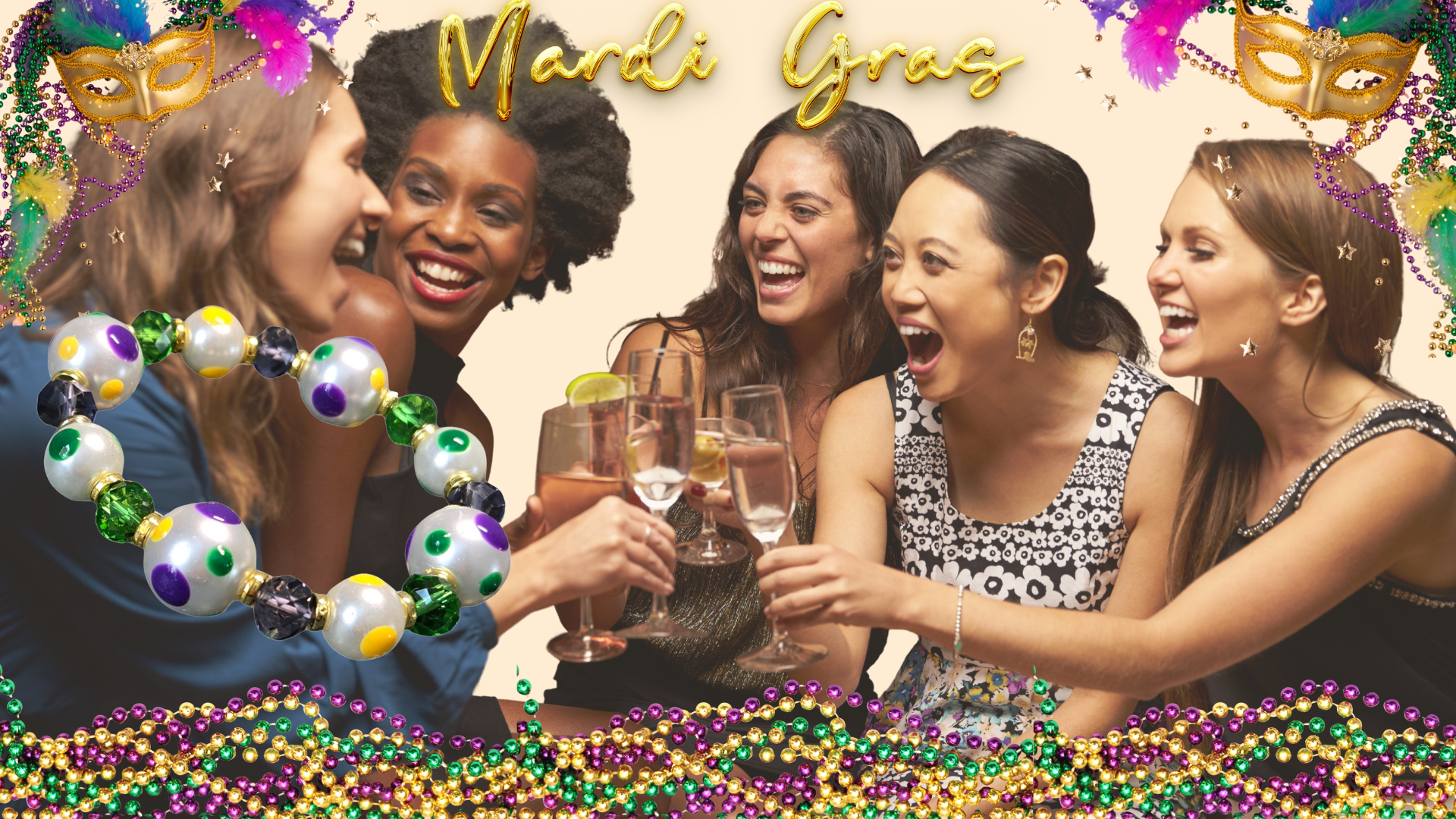 thumbnail video image 2 of Mardi Gras Bracelet for Women, Green Purple Gold Polka Dot Glass Beaded Jewelry, Birthday Christmas Gift Idea, 1 pc, 2 of 10