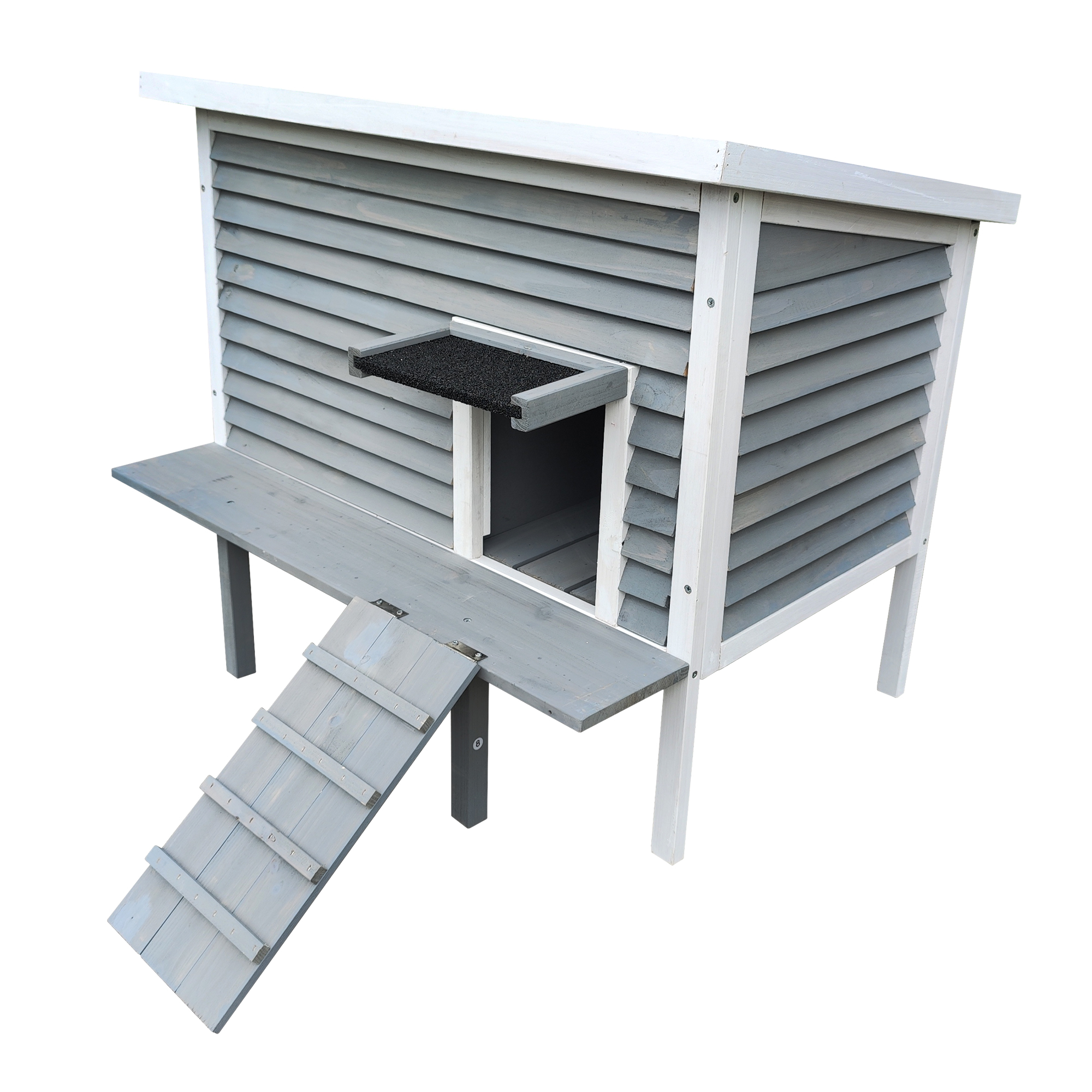 thumbnail video image 2 of Pefilos 34" Outdoor Cat House for Feral Cats Weatherproof Rabbit Hutch, Wooden Cat Shelter and Habitats with Porch Deck, Gray, 2 of 2