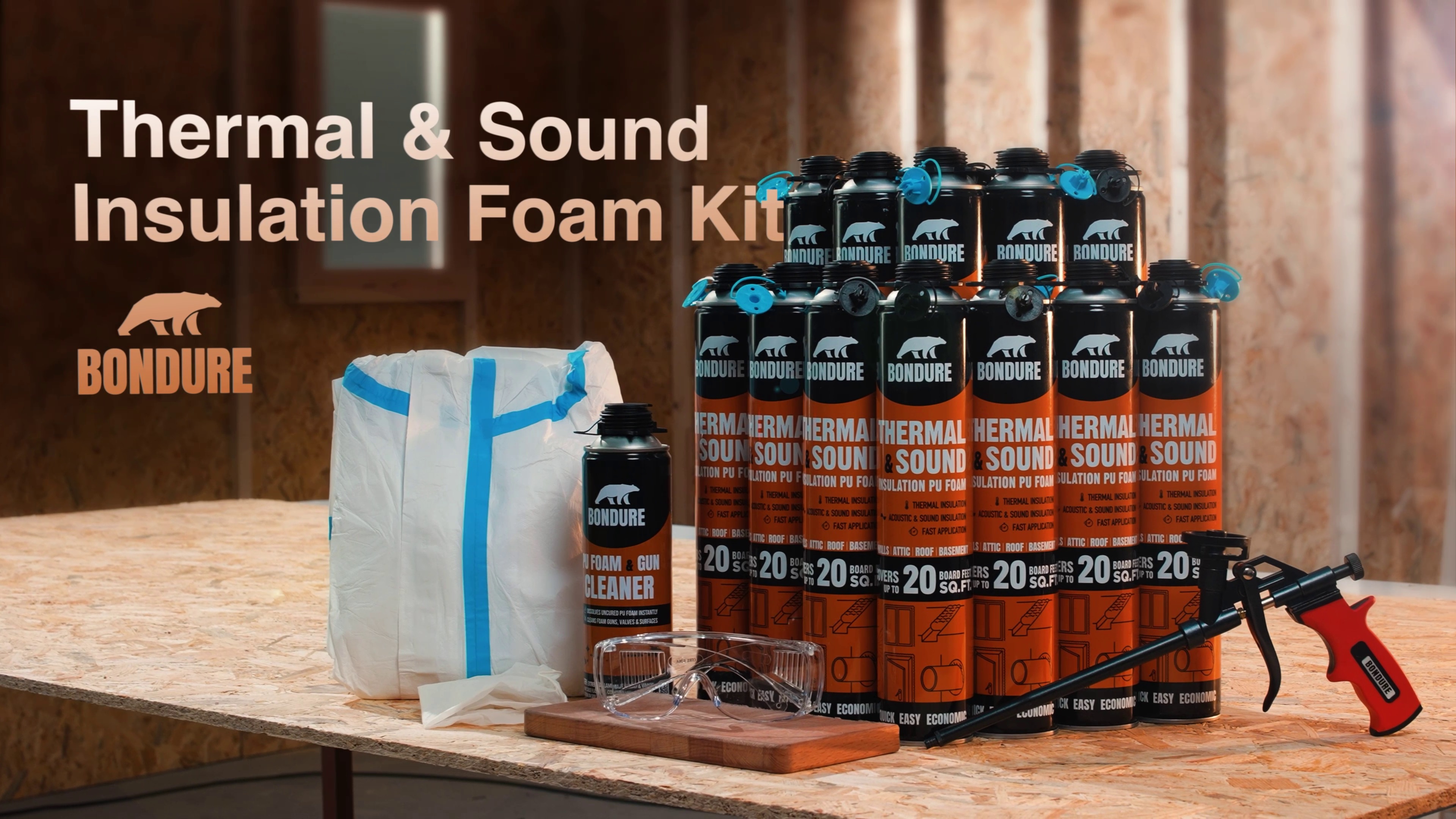 thumbnail video image 2 of BONDURE Spray Foam Insulation Kit, 480 Sq.Ft. (24x27.1 oz.) Closed Cell Spray Foam for Attic & Walls, Fire Rated, Reduces Energy Bills, Spray Foam Gun Cleaner & Other Accessories Included, 2 of 8