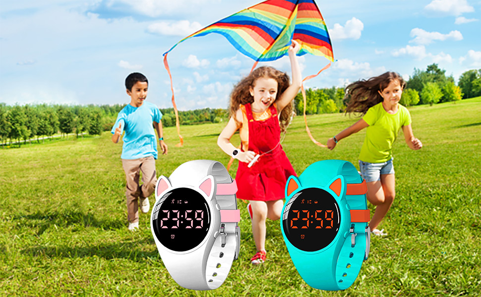 thumbnail video image 2 of Kids Watch Pedometer for Boys Girls Waterproof Digital Sports Watch Alarm Cute Wristwatch for Children, 2 of 10