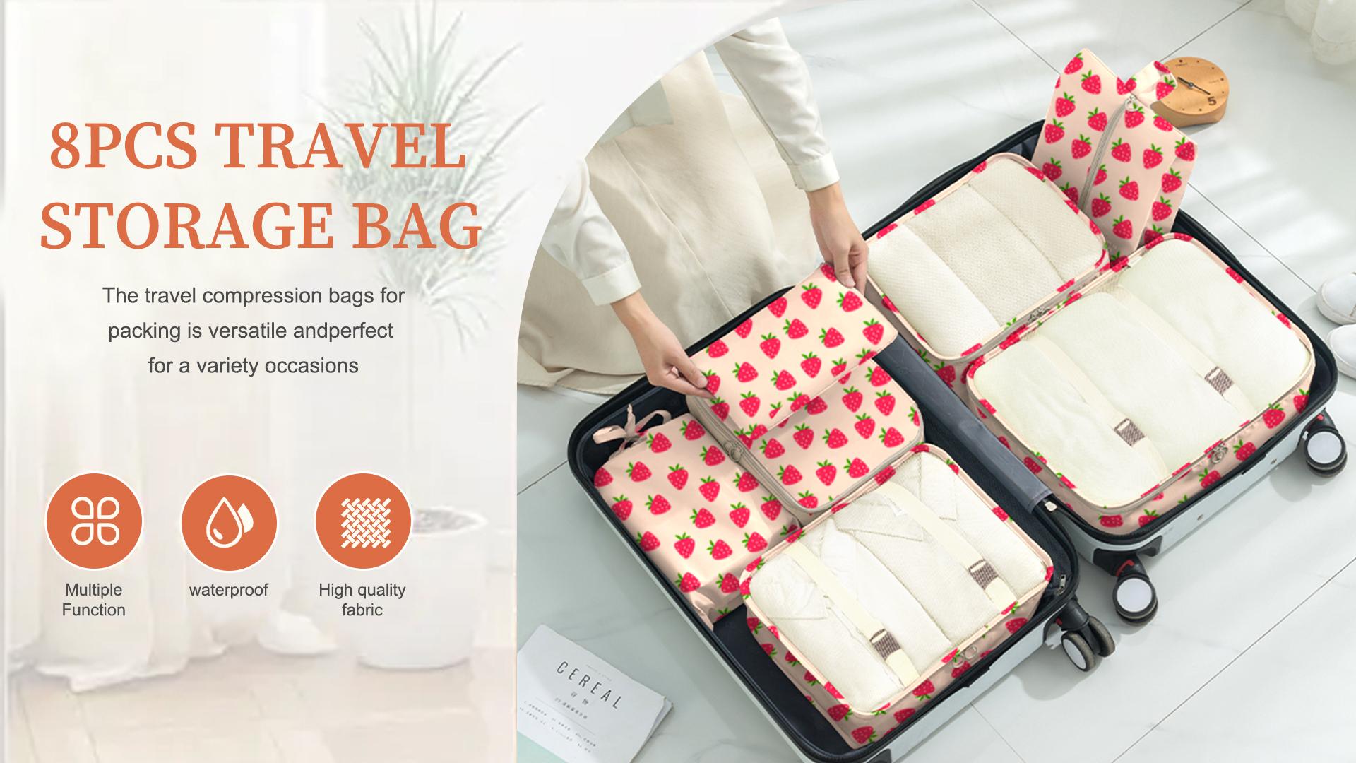 thumbnail video image 2 of Livhil 8Pcs Packing Cubes for Luggage, Travel Packing Organizers Packing Cubes for Travel (Strawberry), 2 of 8