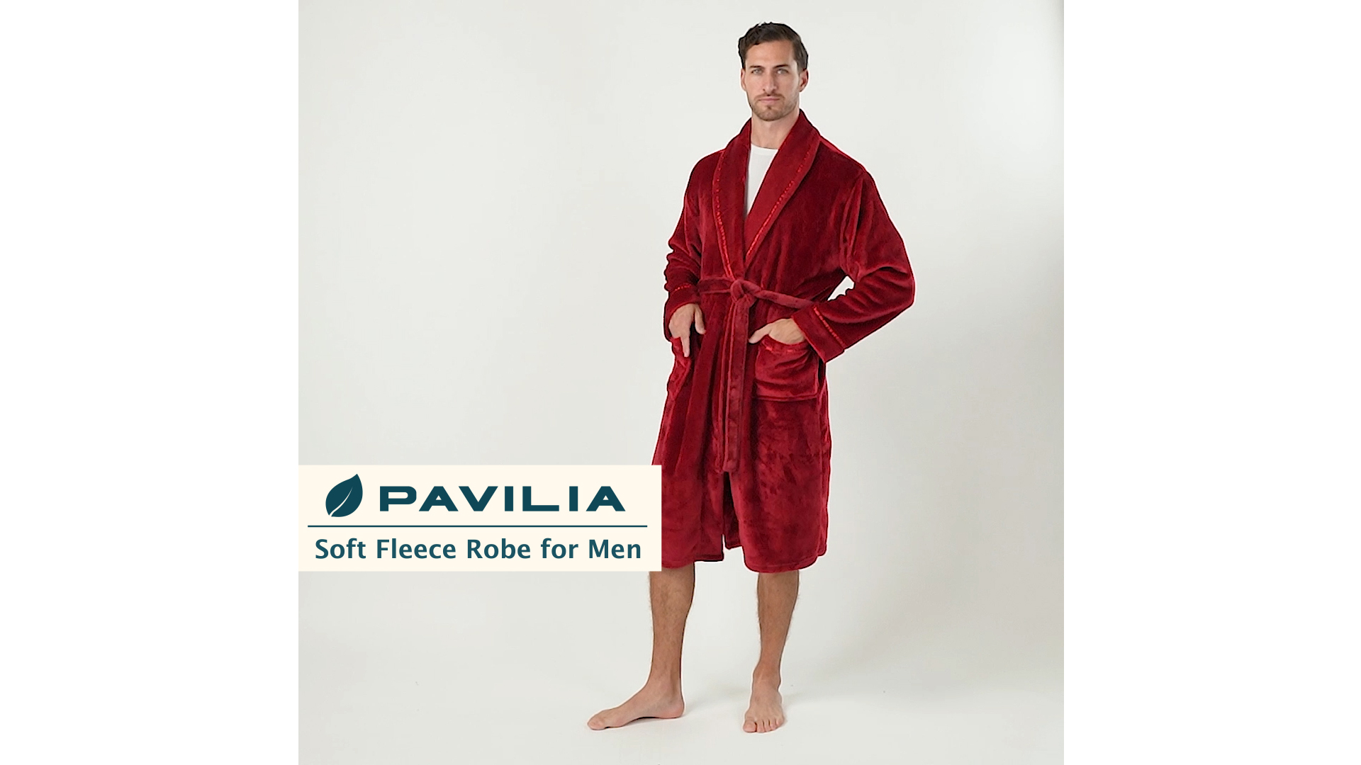 thumbnail video image 2 of PAVILIA Mens Robe, Soft Robe for Men, Fleece Warm Long Bathrobe for Bath Shower Spa with Shawl Collar and Pockets, Plush Microfiber -Two Tone Gray-Black, 2 of 9