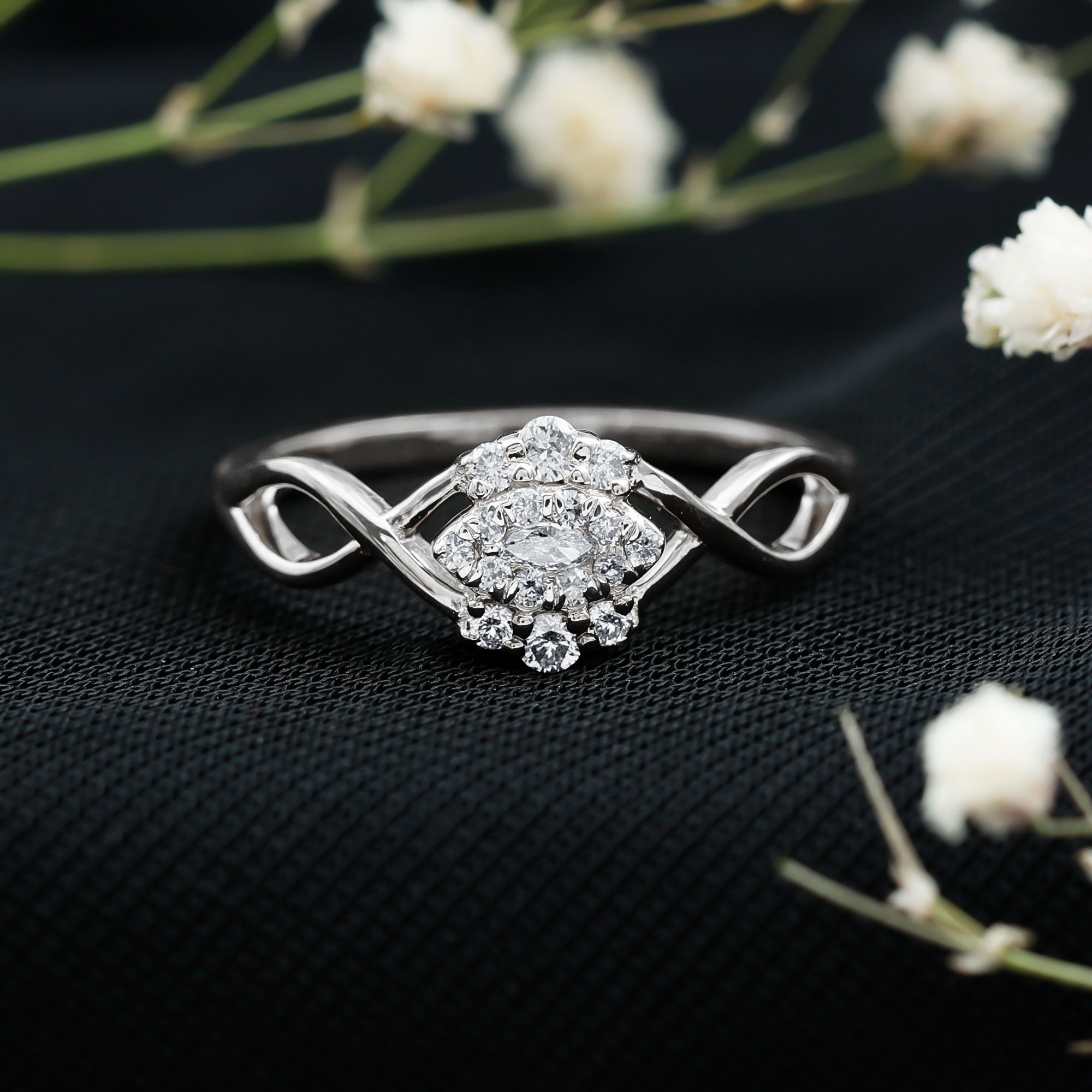 thumbnail video image 2 of Rosec Jewels Marquise Shape Diamond Infinity Promise Ring for Women - HI-SI Grade, 14K White Gold, US 10.00, 2 of 9