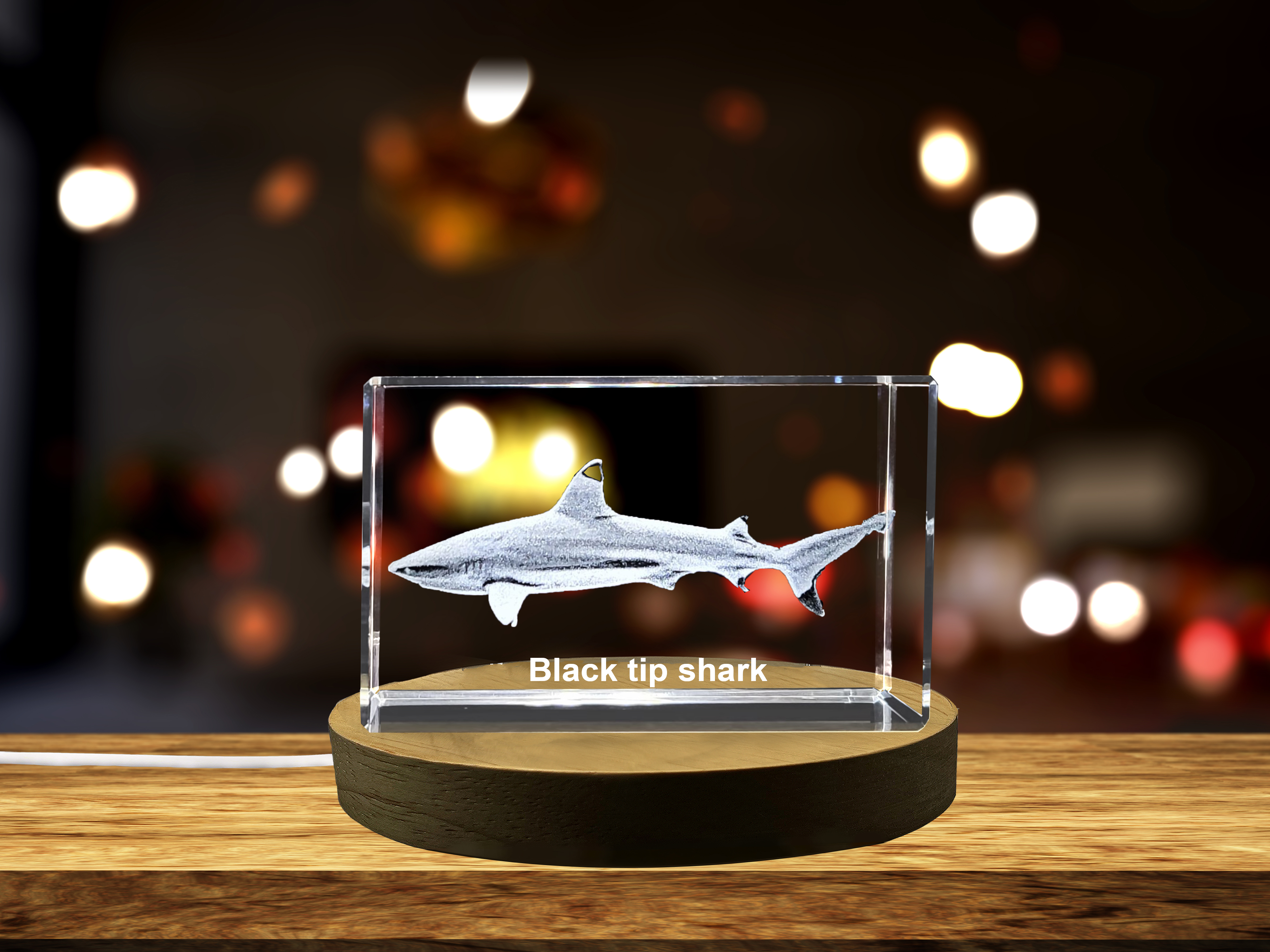 thumbnail video image 2 of Striking 3D Engraved Crystal | Blacktip Shark, 2 of 7