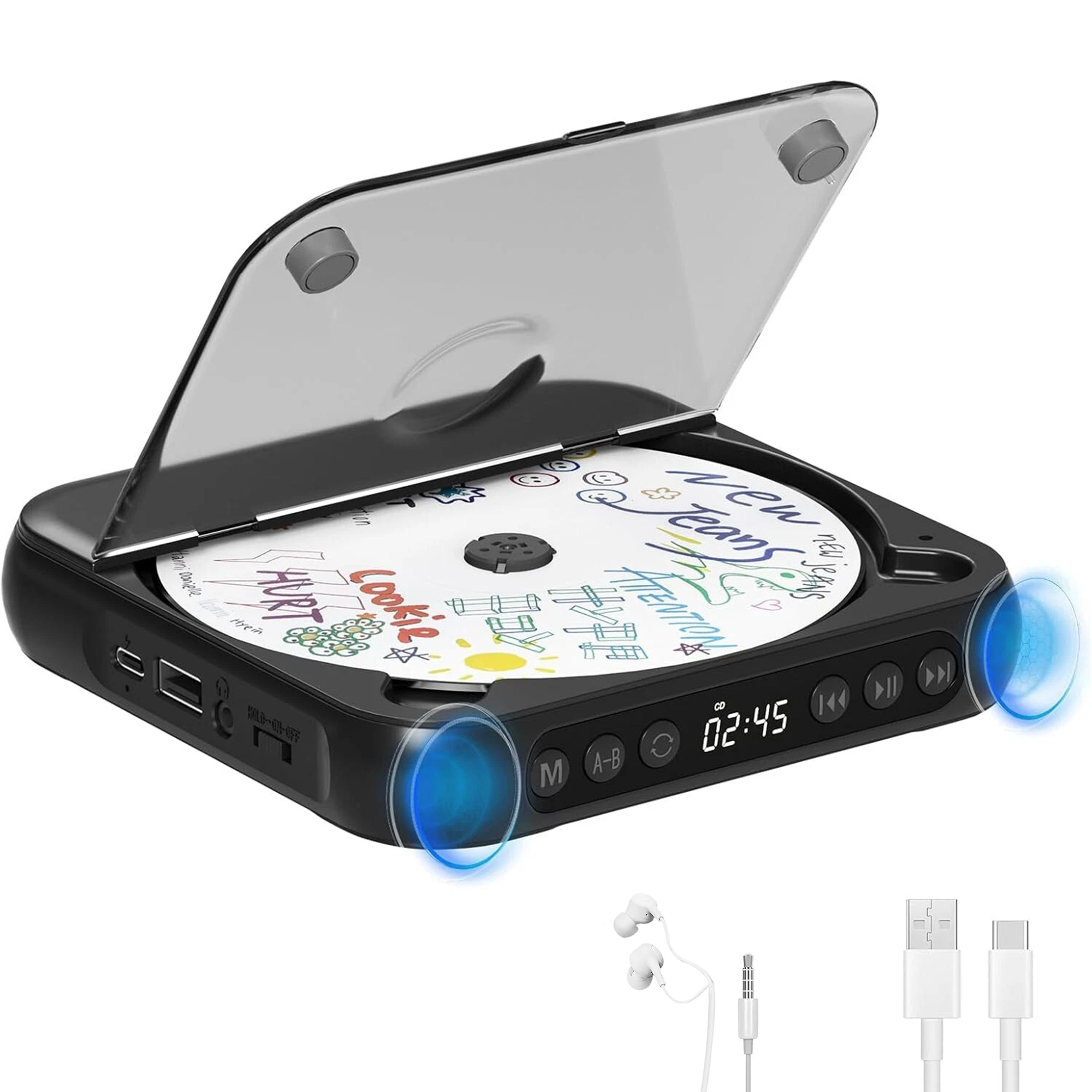 Runbaixing, Portable Bluetooth CD Player, LCD Screen, Black - Walmart.com