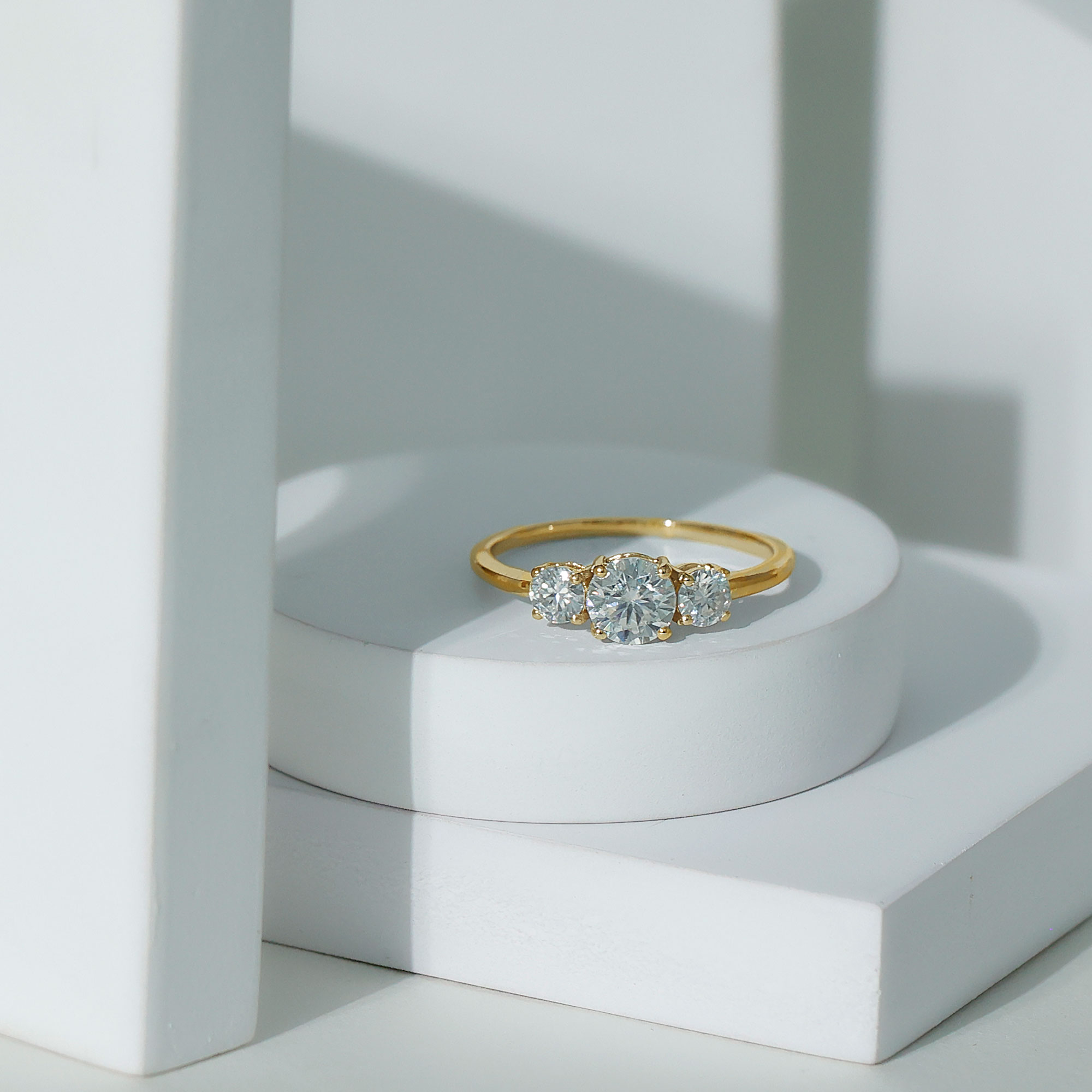 thumbnail video image 2 of Rosec Jewels - Lab Diamond 3 Stone Engagement Ring - Past Present Future Ring - EF-VS Grade, 925 Sterling Silver, US 4.00, 2 of 9