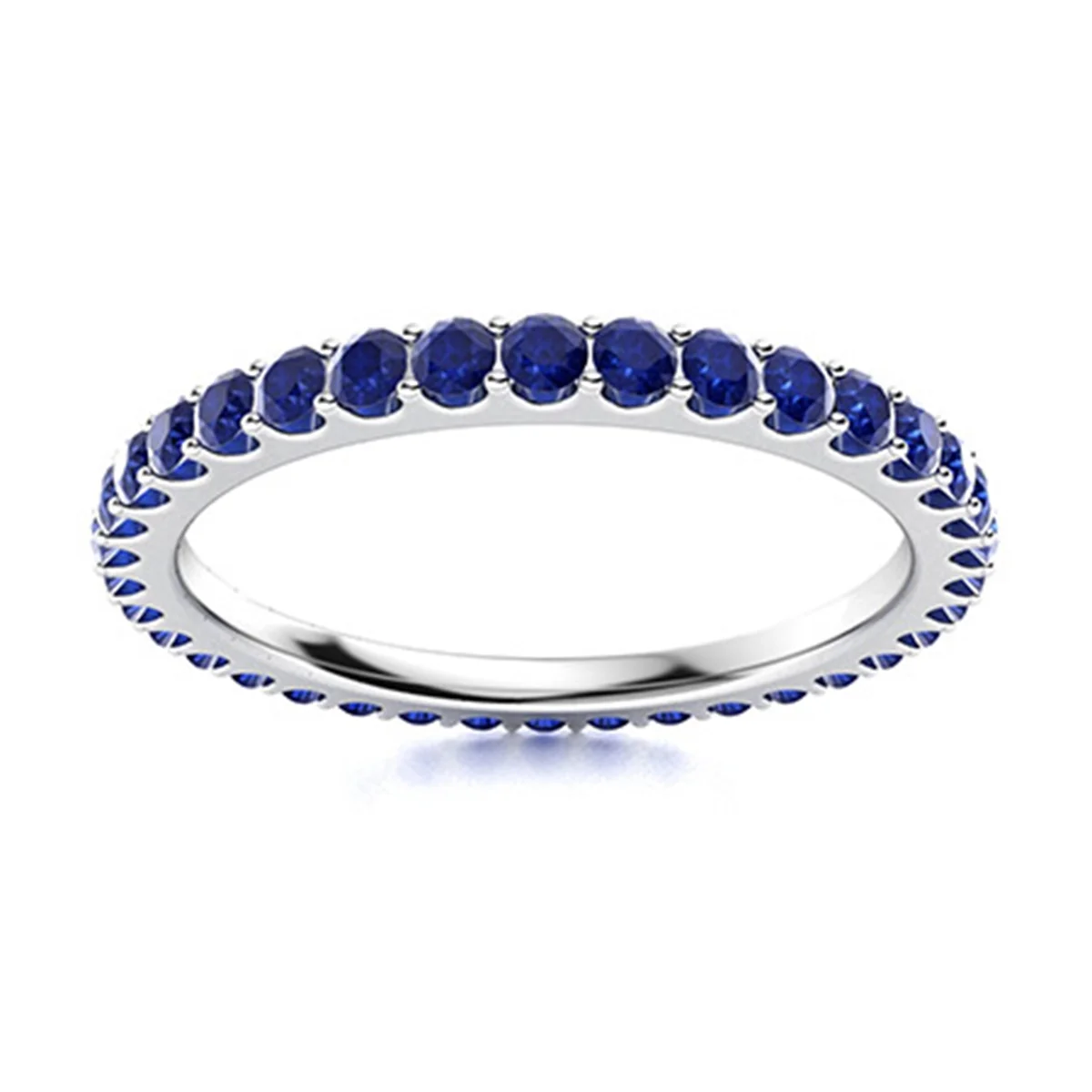 thumbnail video image 2 of 3 MM Round Blue Sapphire 925 Sterling Silver Full Eternity Women Mother's Day Gift Band Ring, 2 of 4
