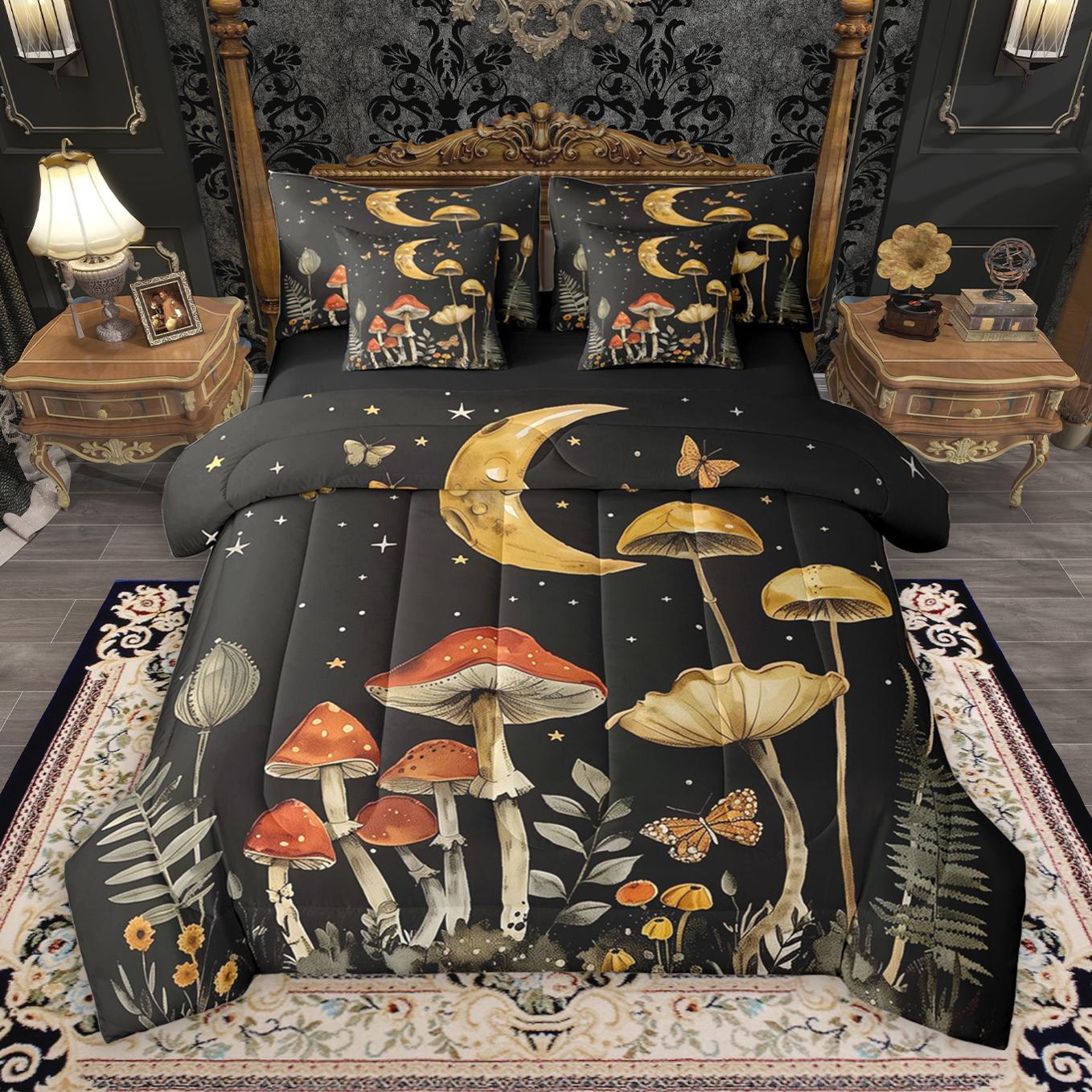 thumbnail video image 2 of Manfei Rustic Plant Mushroom 7-Piece Twin Bedding Sets,Tropical Botanical Flower Bedding Comforter Set,Red Yellow Black Sheet Sets For Girl Child,Microfiber Bedroom Decor Reversible, 2 of 9