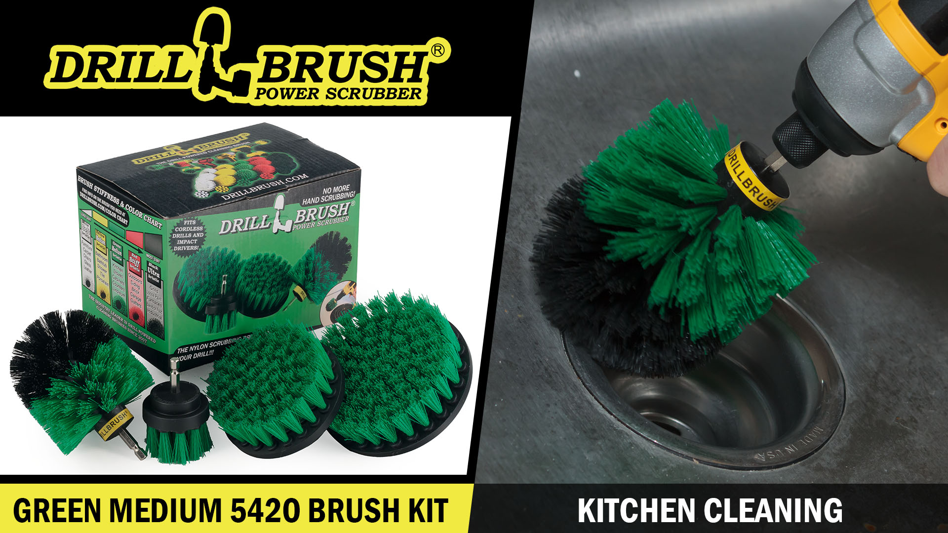 thumbnail video image 2 of Cleaning Supplies - Kitchen Accessory - Drill Brush - Stove - Oven - Sink - Backsplash - Flooring - Cast Iron Skillet - Spin Brush for Dishes - 4 Drill Powered Kitchen Brushes - Tile - Grout Cleaner, 2 of 8