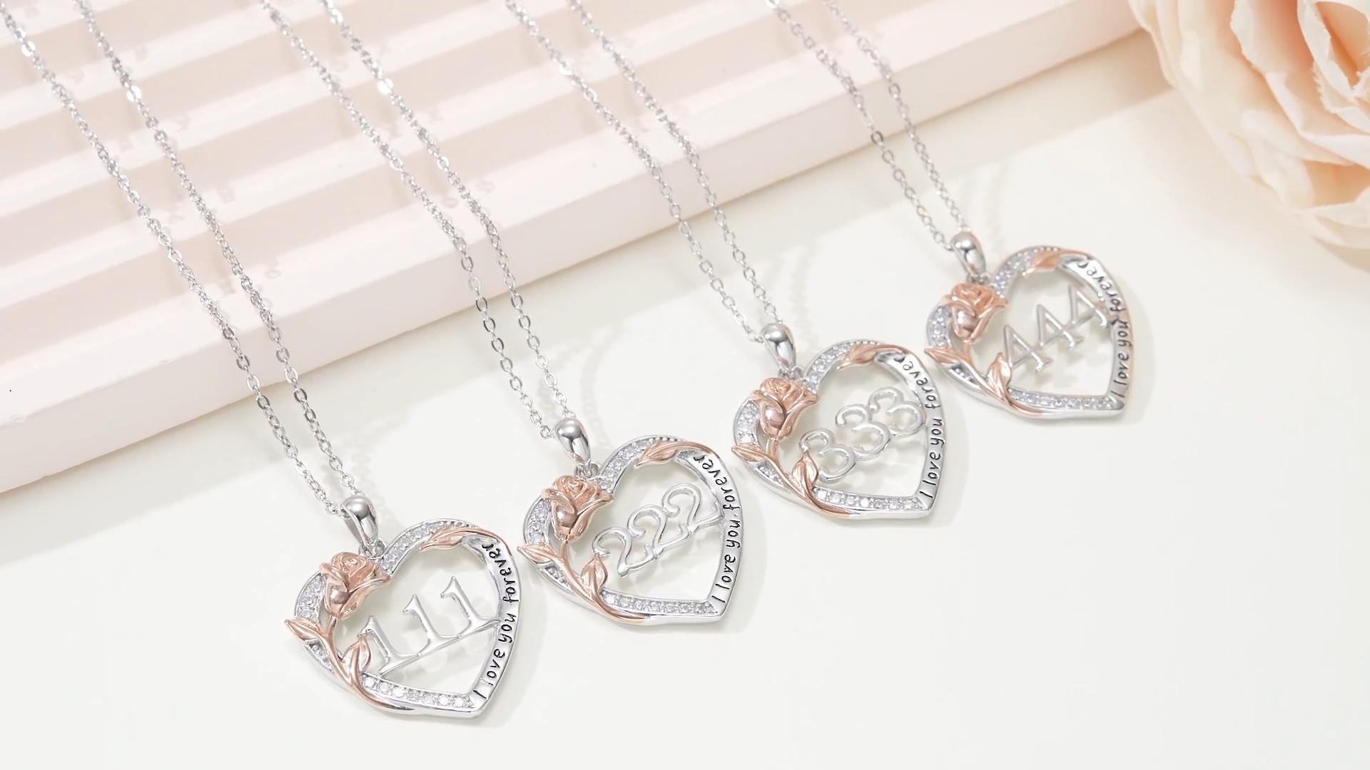 thumbnail video image 2 of Taioiat 666 Necklace for Women Rose Angel Numbers Necklace with Cubic Zirconia Angel Numbers Carving Jewelry Valentines Day Gift for Wife Girlfriend Her, 2 of 7