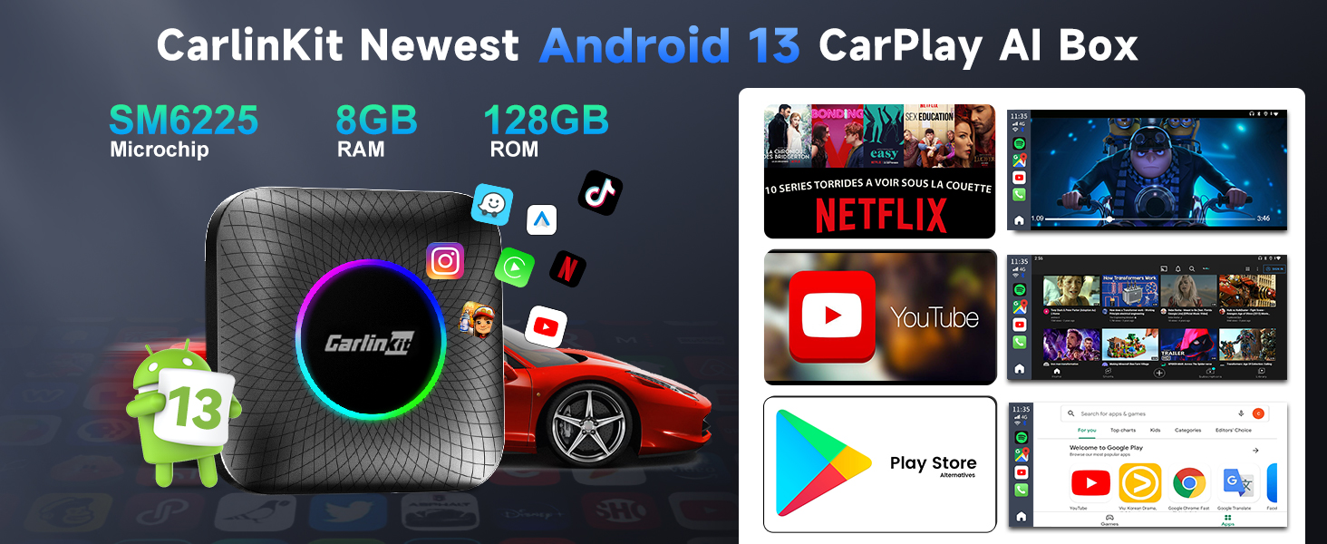 Carlinkit AI Box Android 13 - Wireless CarPlay Adapter, 8GB+128GB