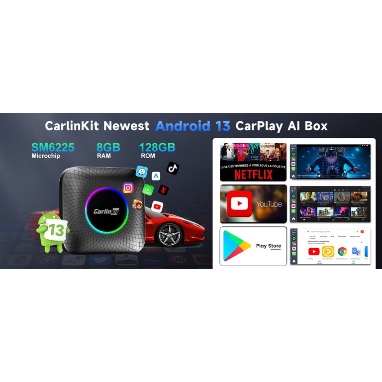 Carlinkit AI Box Android 13 - Wireless CarPlay Adapter, 8GB+128GB 