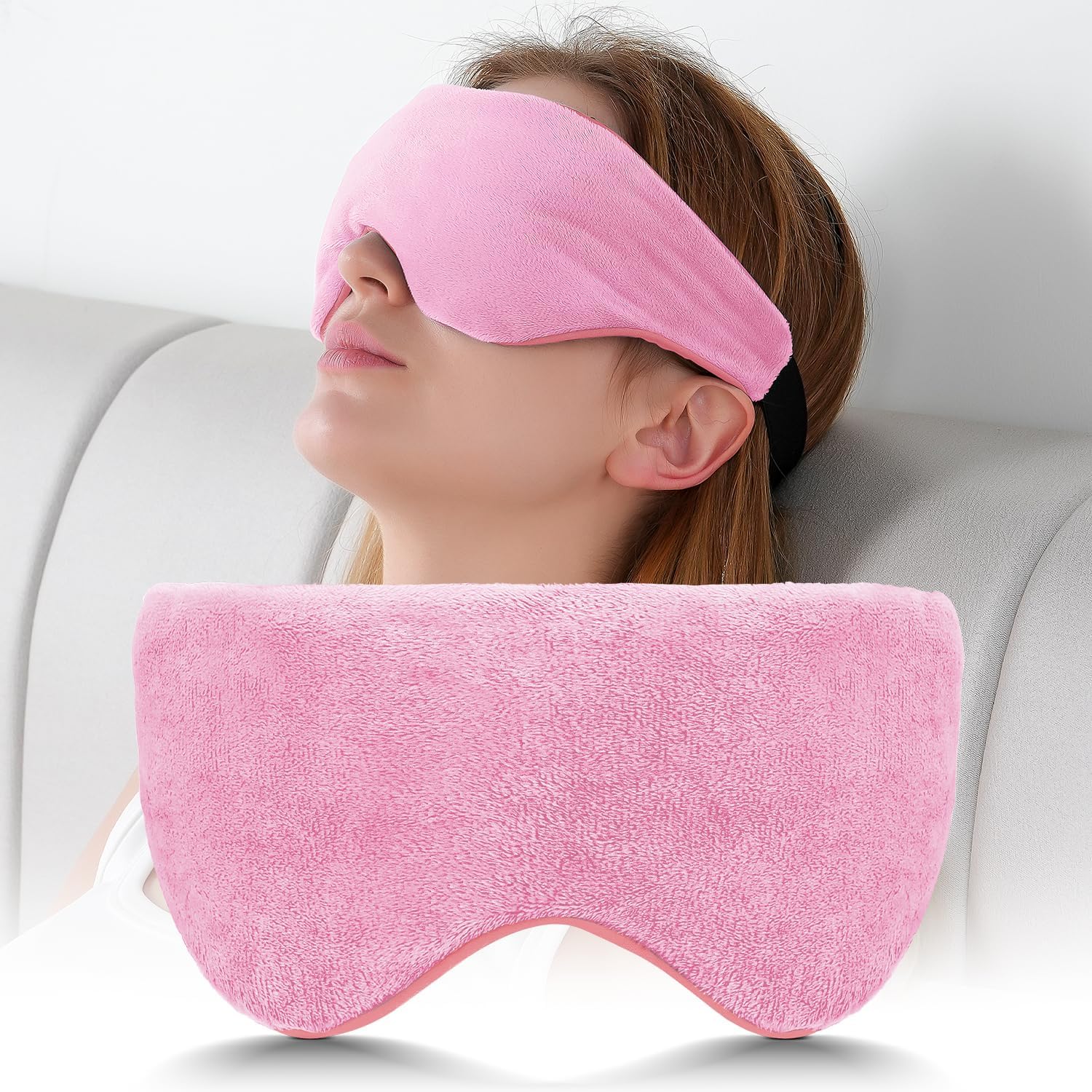 thumbnail video image 2 of Buzio Weighted Eye Mask Hot or Cold, Sleeping Mask for Women&Men with Adjustable Strap, Soft Cotton, Boosts Deep Sleep, Pink, 2 of 9