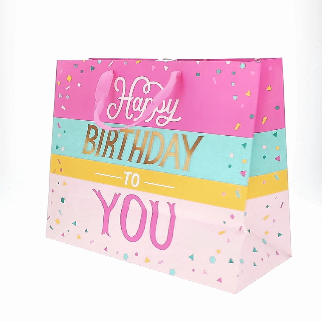 Hallmark Happy Birthday Gift Bag With Ribbon & Tissue Paper – Pink & Gold, Medium 9.5x7.5x4