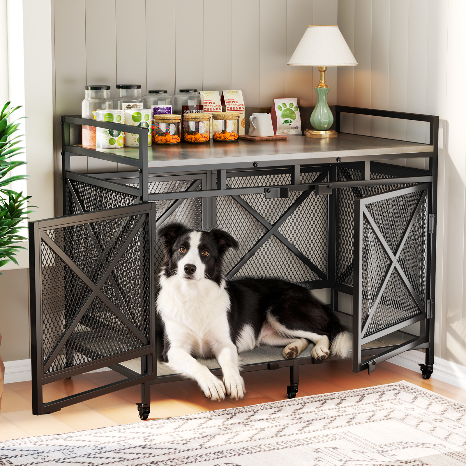 Fowroa, Dog Crate, 48 inch, Gray with Wheels and Waterproof Top ...