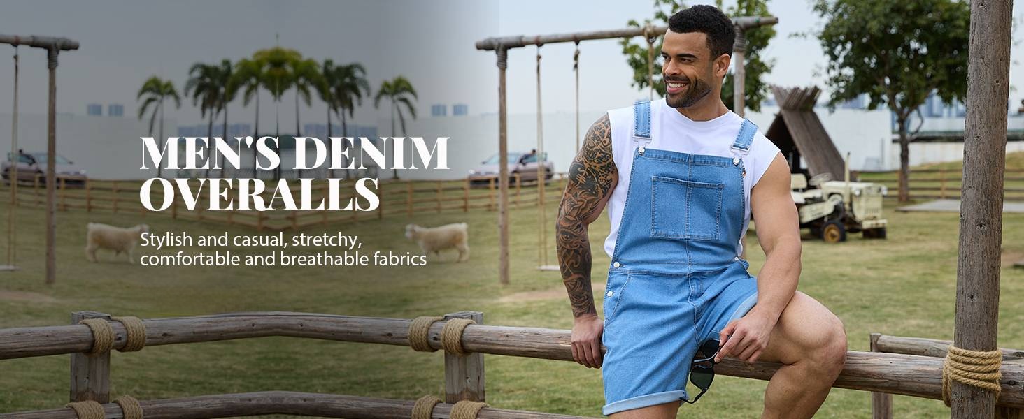 thumbnail video image 2 of Denim Overalls for Men Jean Shorts Jumpsuit Work Bibs Coveralls with Zipper, 2 of 9