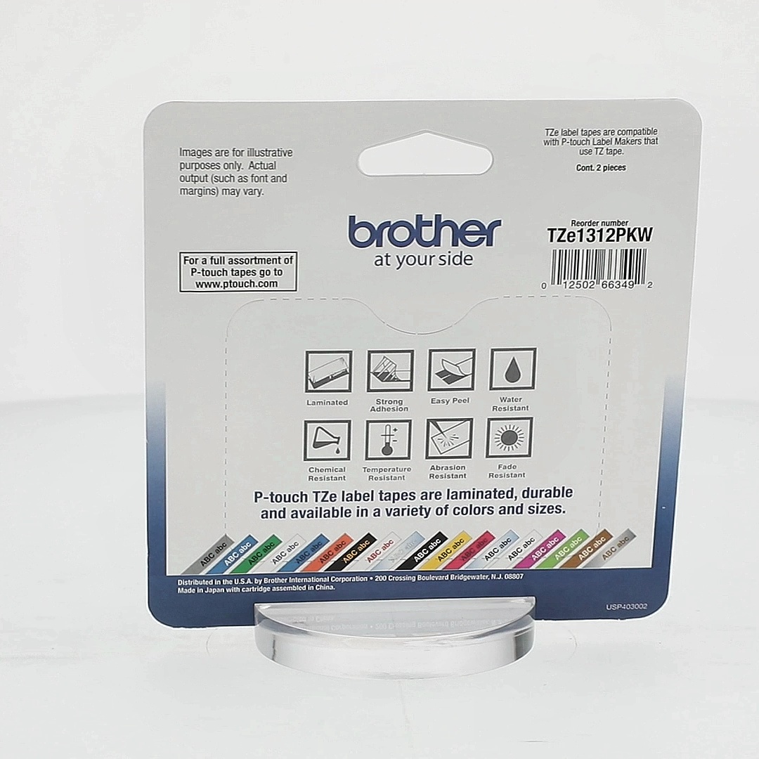 Brother Genuine P-Touch TZE1312PK, Black on Clear Tape, Laminated