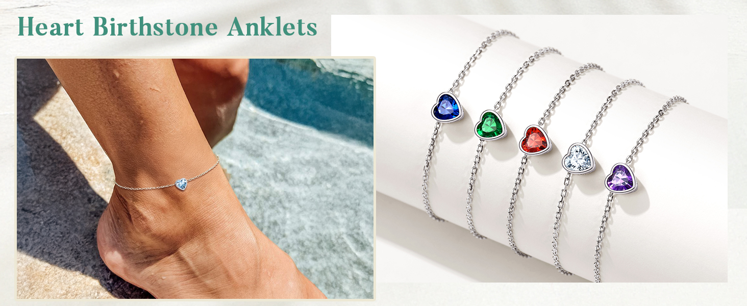 thumbnail video image 2 of ChicSilver 925 Sterling Silver Anklets for Women, Simple Dainty Birthstone Ankle Bracelets Beach Foot Chain Summer Jewelry Waterproof, 2 of 11