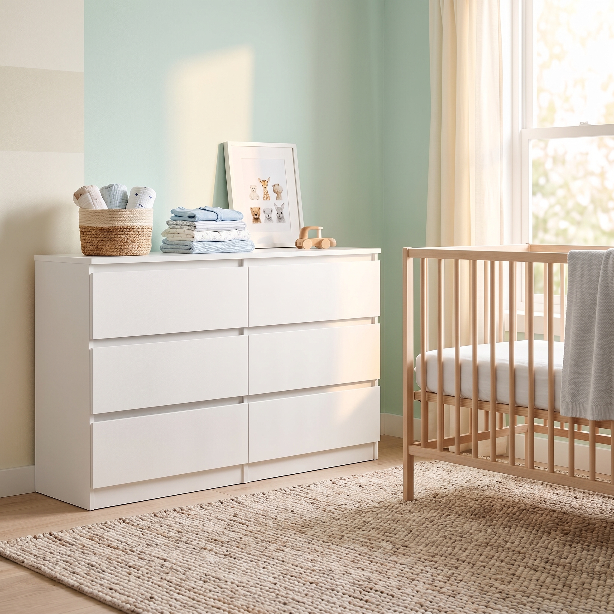 thumbnail video image 2 of Kadyn White Chest of Drawer, 6 Double Drawer Dresser for Bedroom, Modern Storage Cabinet for Living Room, Dresser, 2 of 11